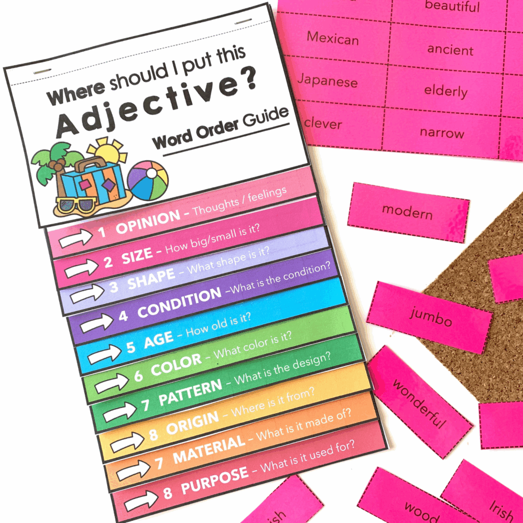 3 Fun Activities to Teach Adjective Word Order in ESL - Hot Chocolate Teachables