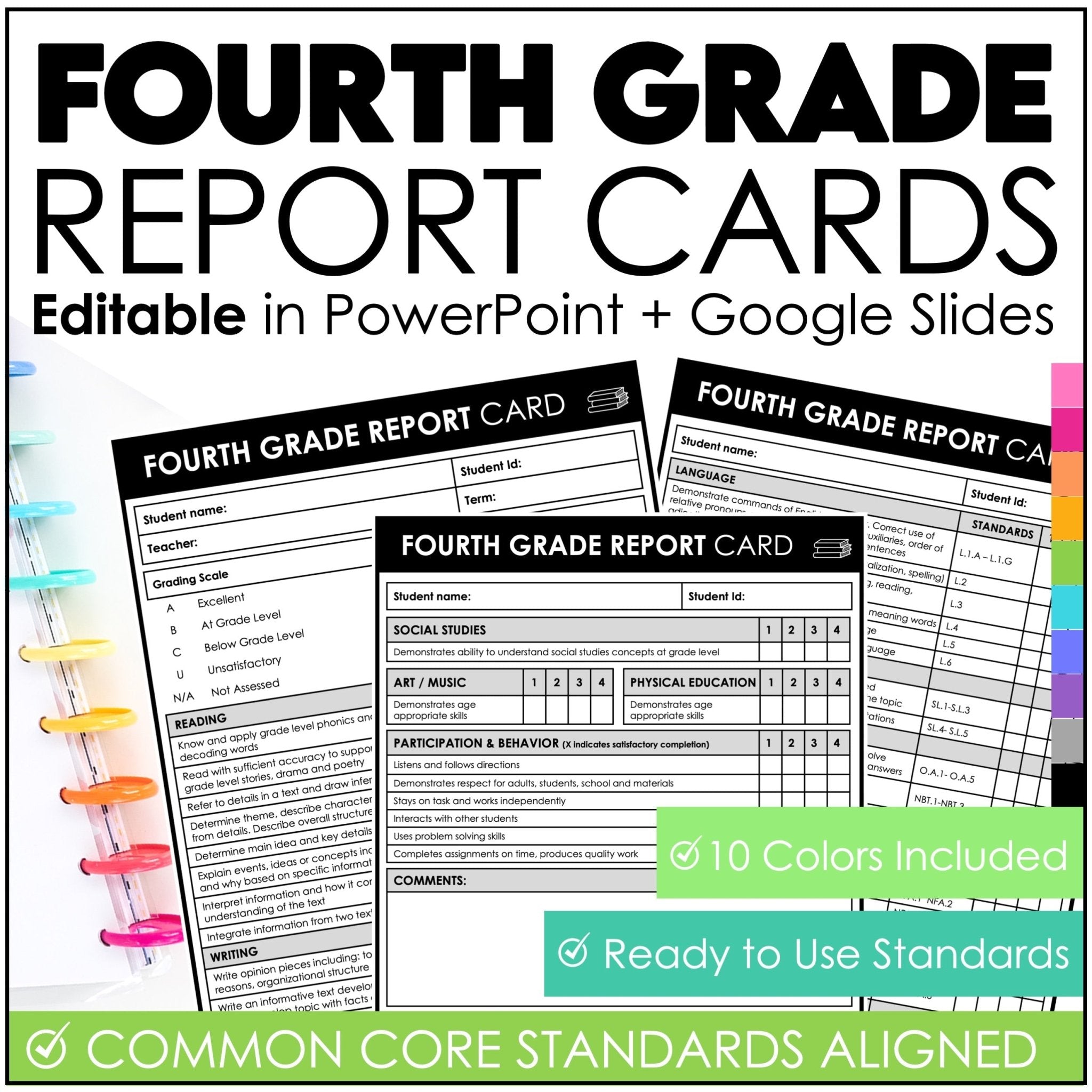 2018 cabinet report cards south africa grade b FOURTH Grade Editable Report Card Templates with Common Core Aligned  Standards