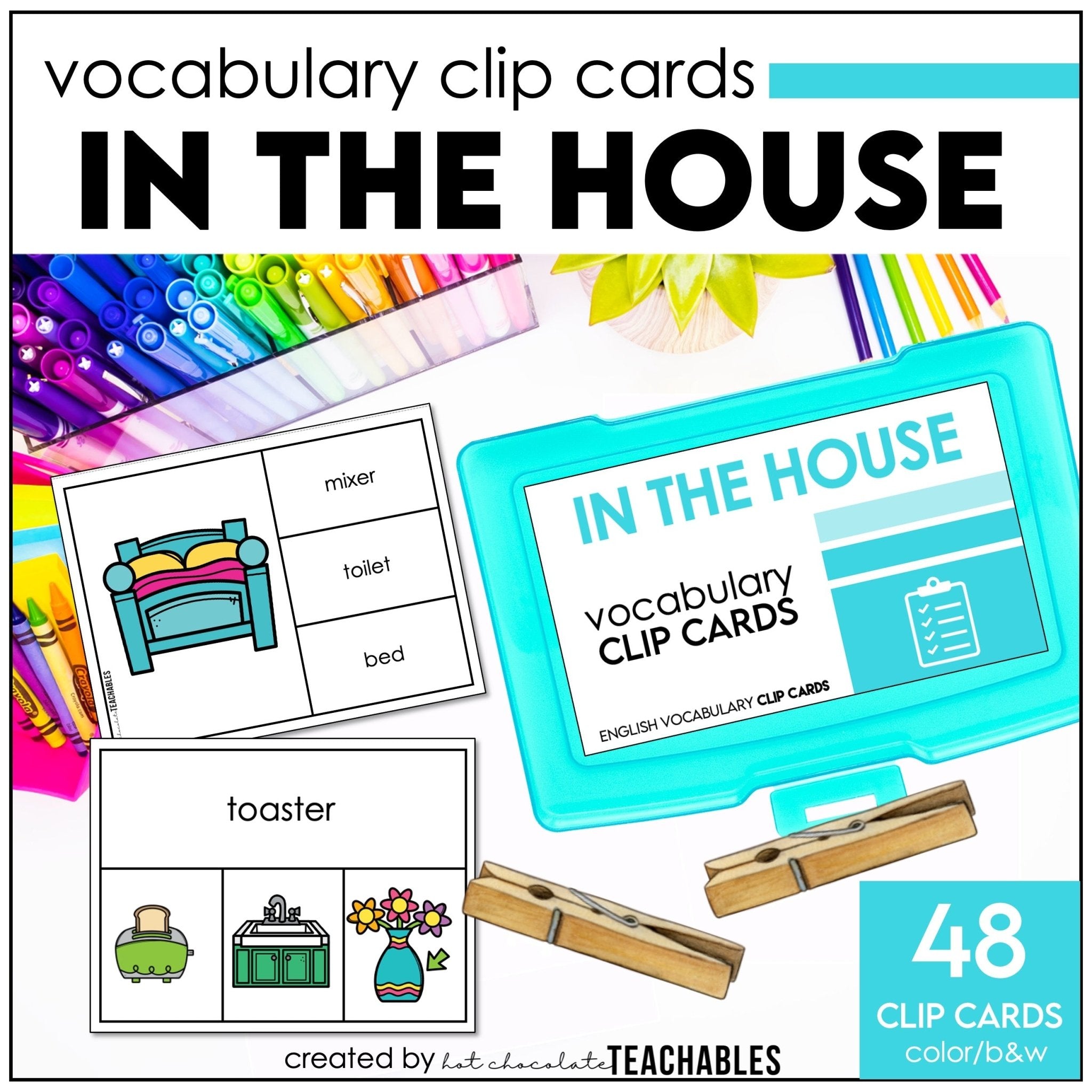 House Vocabulary CLIP CARD activity for Household Objects
