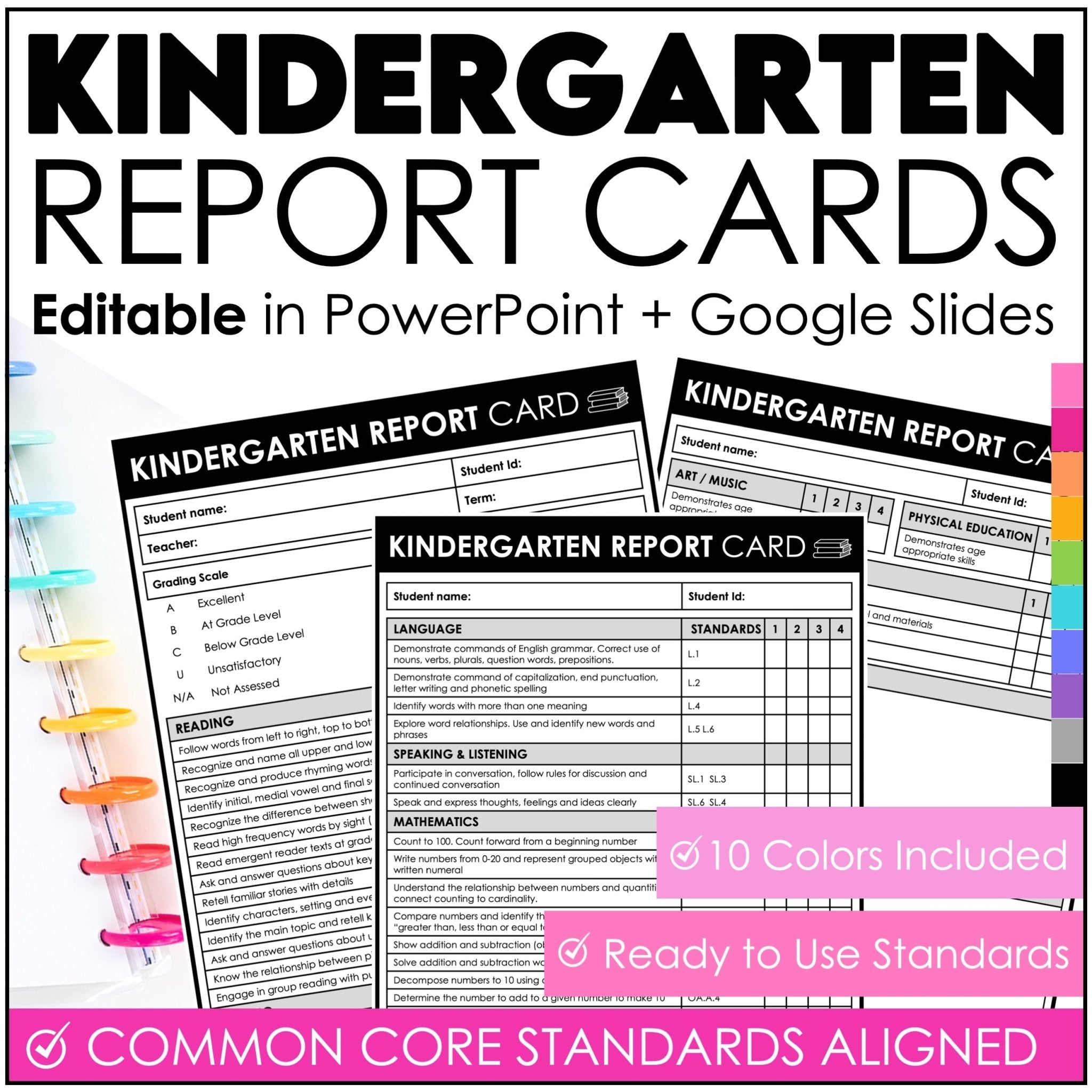 Kindergarten Report Card Templates – Editable with Common Core Standards