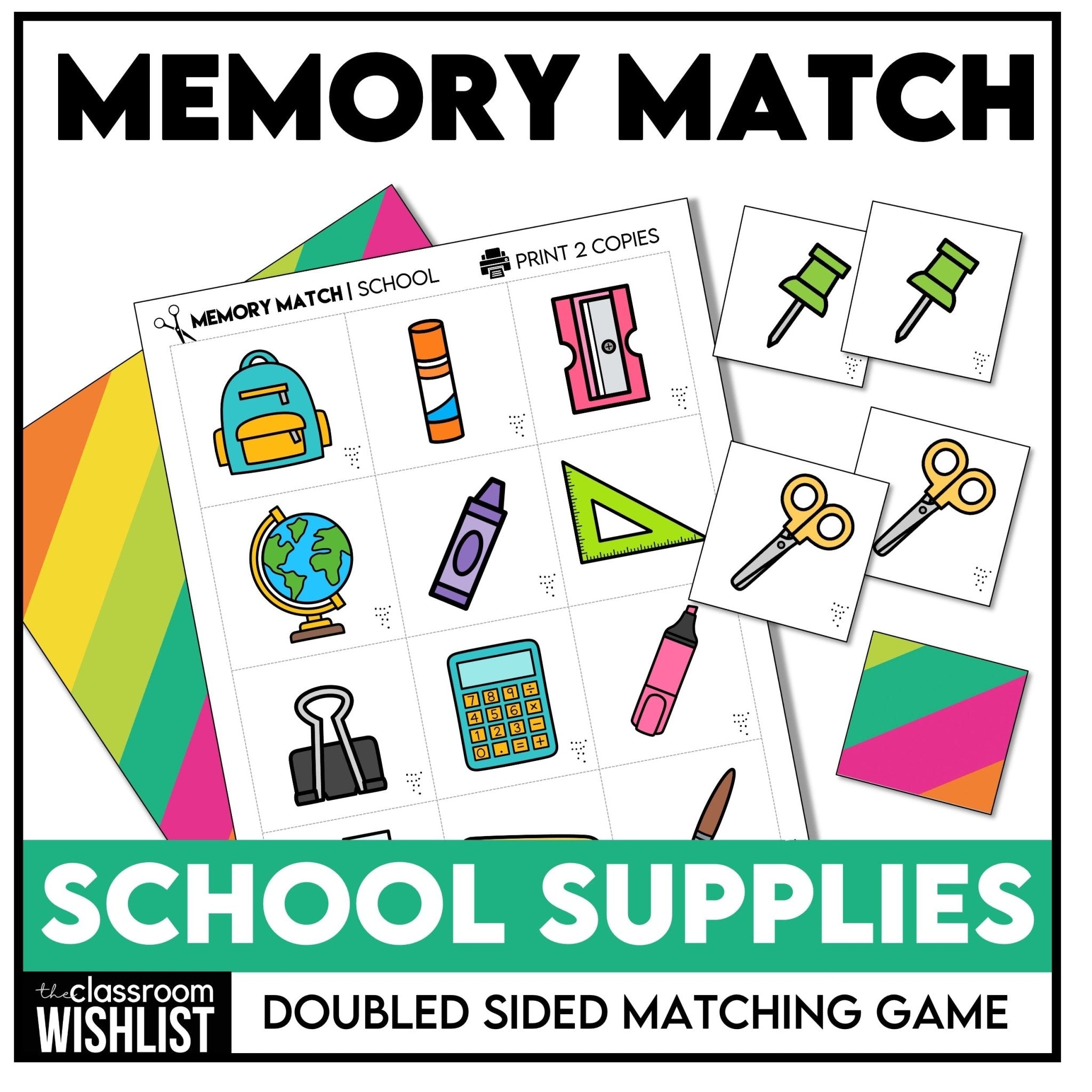 School Supplies Classroom Vocabulary Memory Match Game