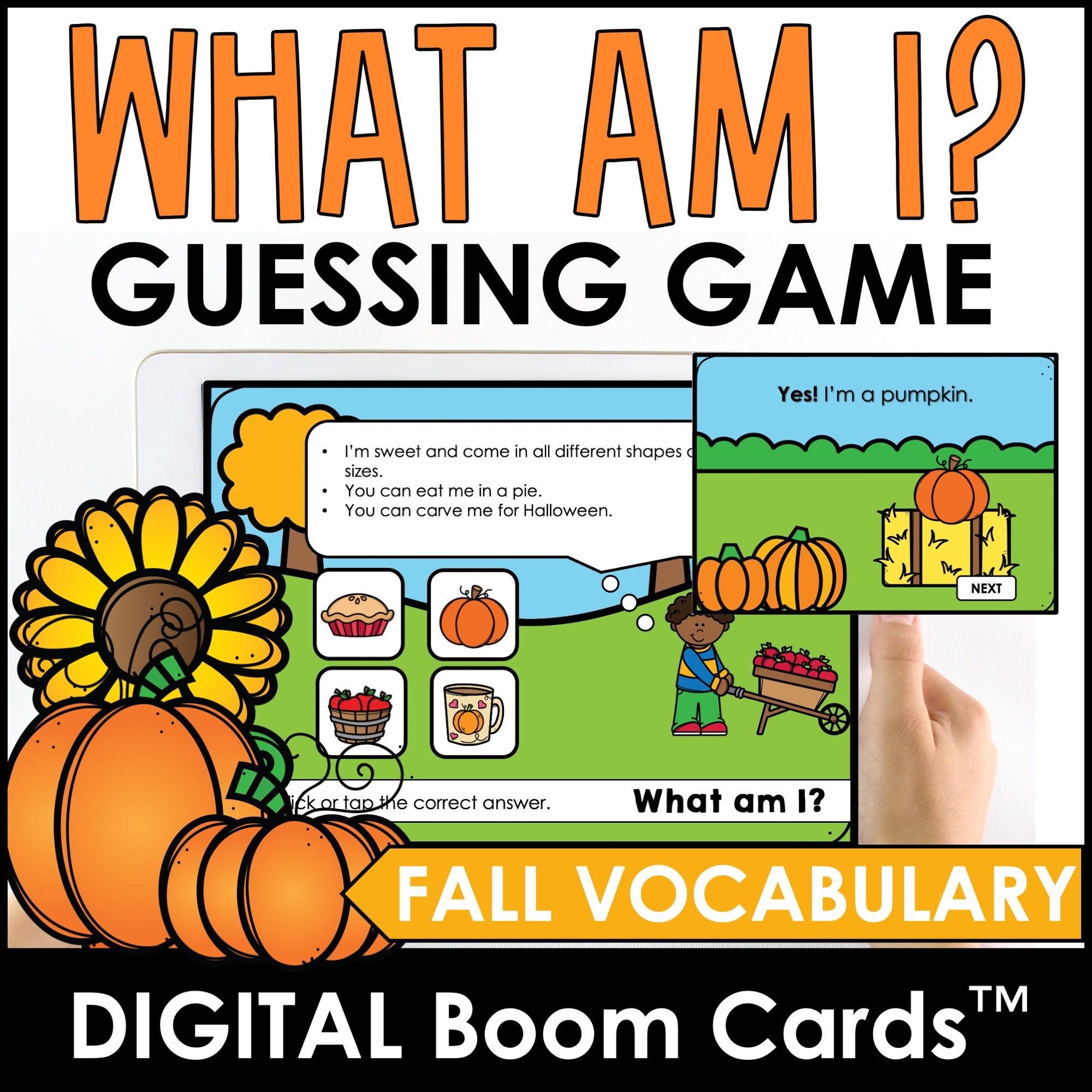 Autumn Vocabulary Guessing Game BOOM CARDS