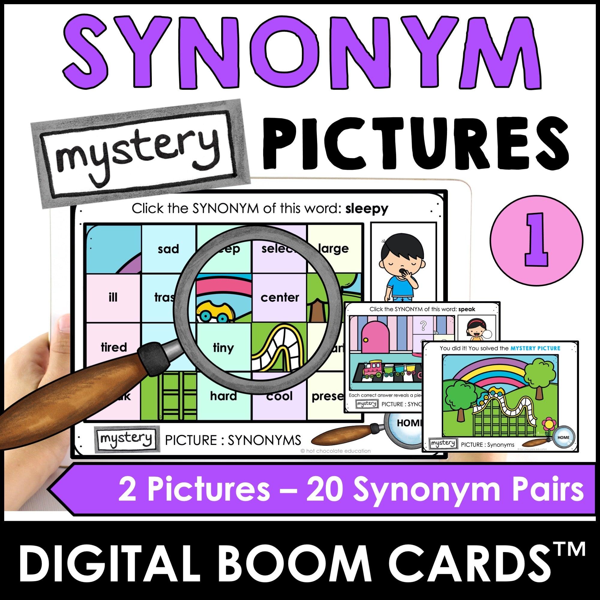 Synonym Match Word pairs with similar meanings Boom Card
