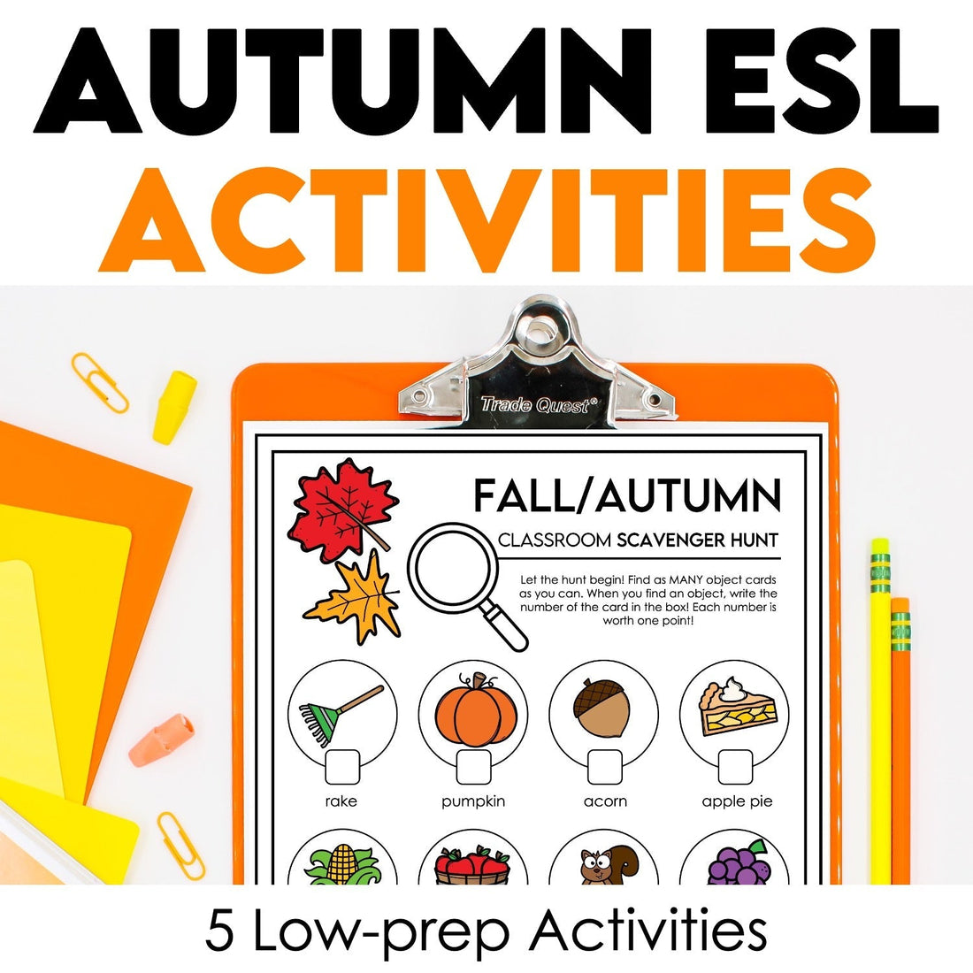 Autumn ESL Activities: 5 Low-Prep Learning Stations for Vocabulary and Grammar - Hot Chocolate Teachables