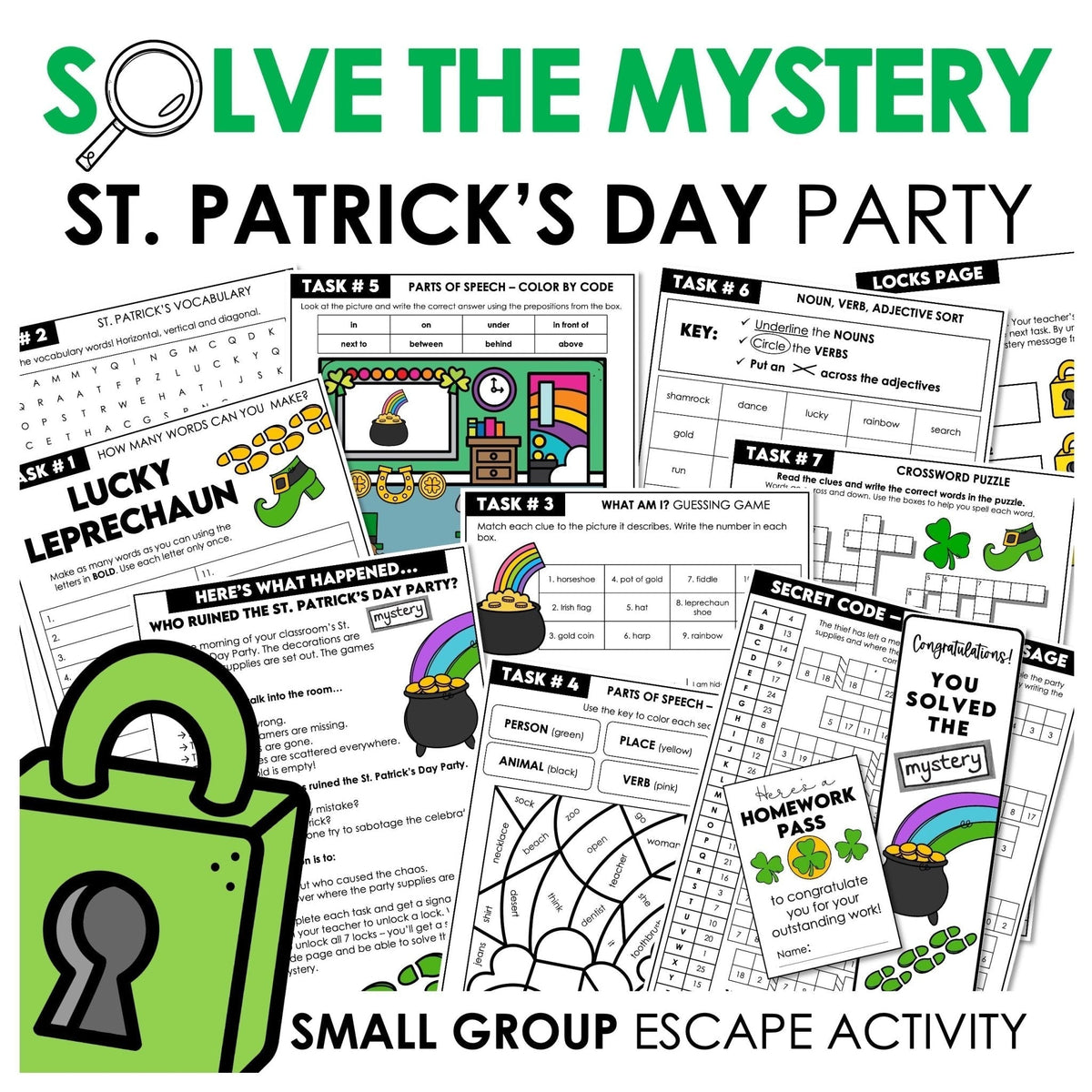 No-Prep St. Patrick’s Day Grammar Escape Room for Parts of Speech + Vocabulary - Hot Chocolate Teachables