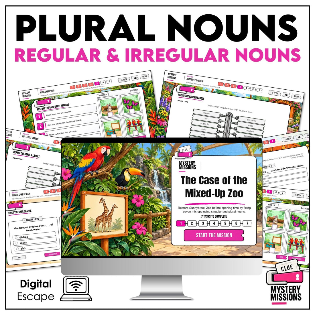 Plural Noun Games for Grades 2–3: Solve the Mixed-Up Zoo Mystery - Hot Chocolate Teachables