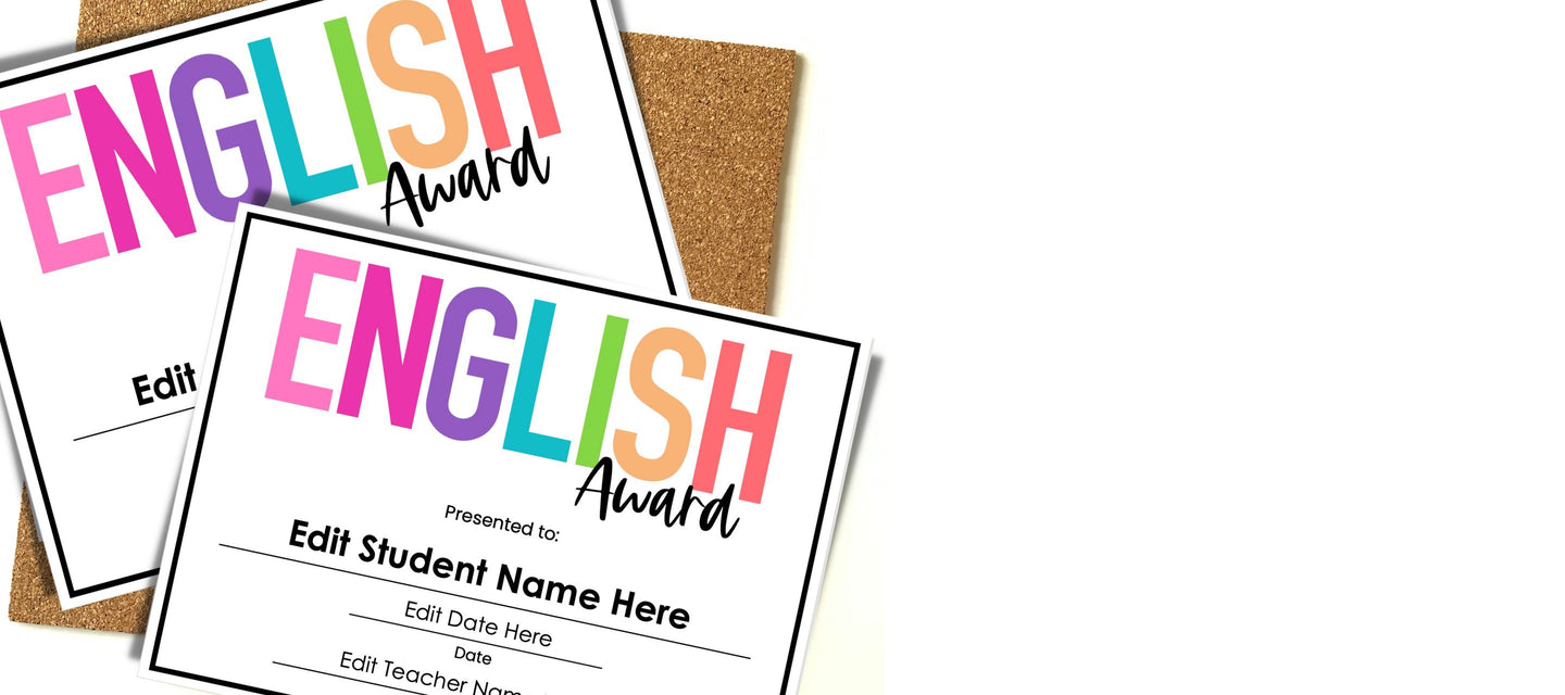 Editable Printable Award Certificates for English Students