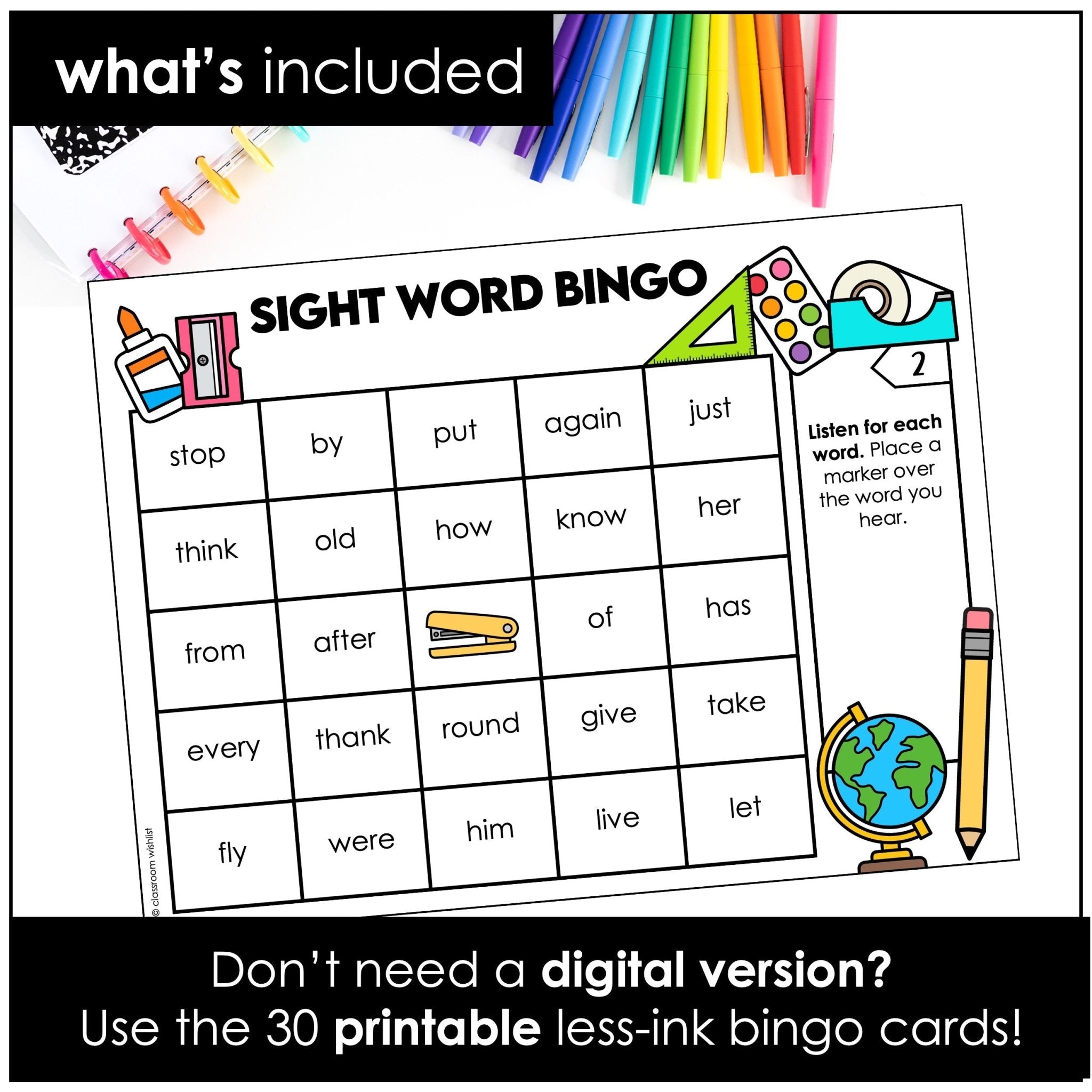 1st Grade Sight Word Bingo - Print & Digital - Hot Chocolate Teachables