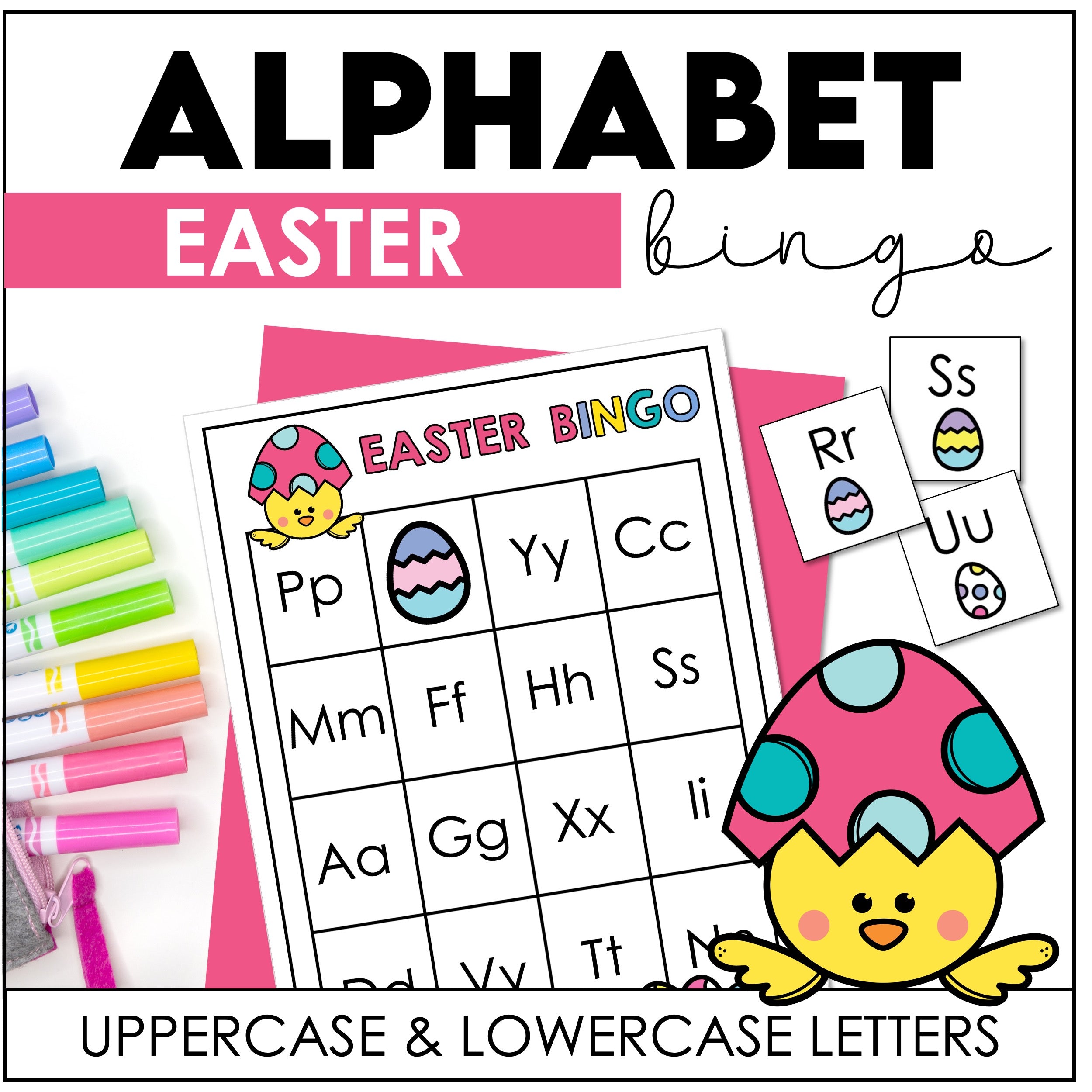 Easter Alphabet Recognition Bingo Game - Uppercase & Lowercase Letters