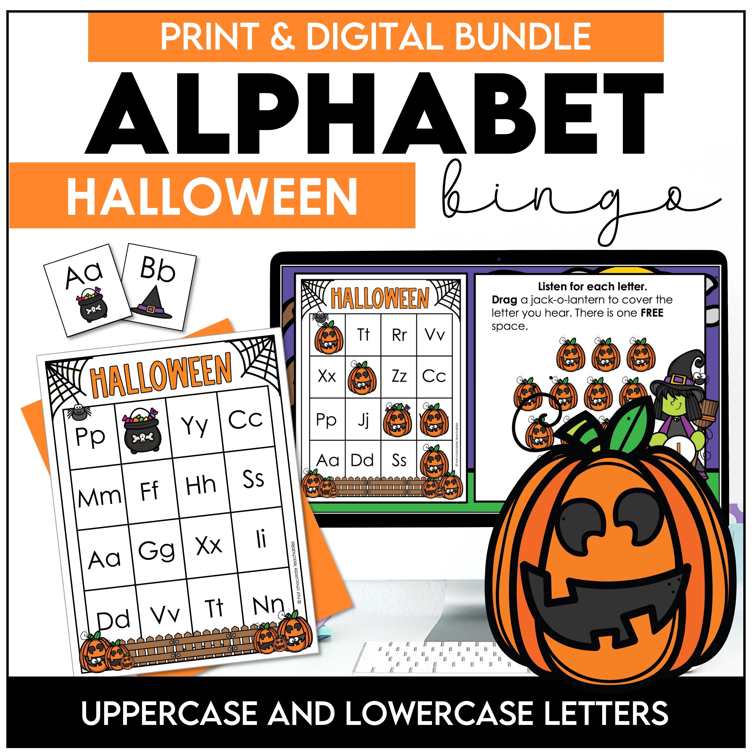 Alphabet Letters Bingo Bundle : Digital & Print - Halloween Theme Game Boards