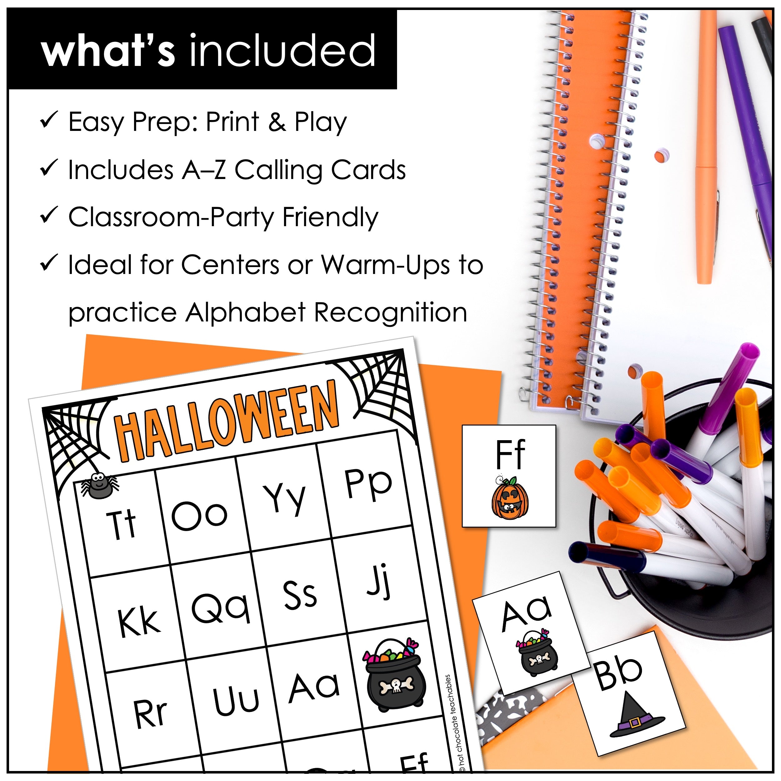 Halloween Alphabet Bingo Game – Uppercase & Lowercase Letters A–Z