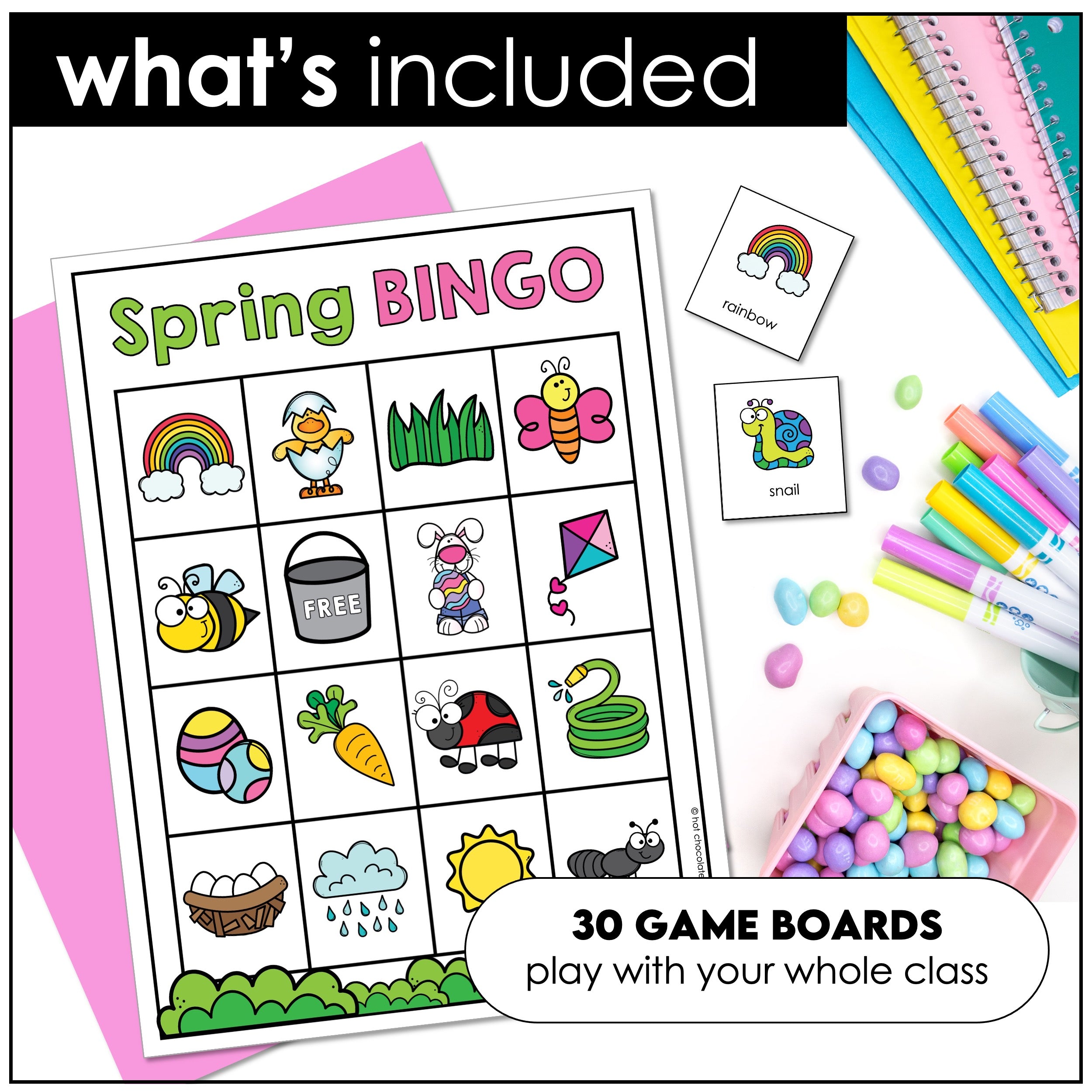 Spring Easter Bingo Game – Vocabulary Activity with Flashcards