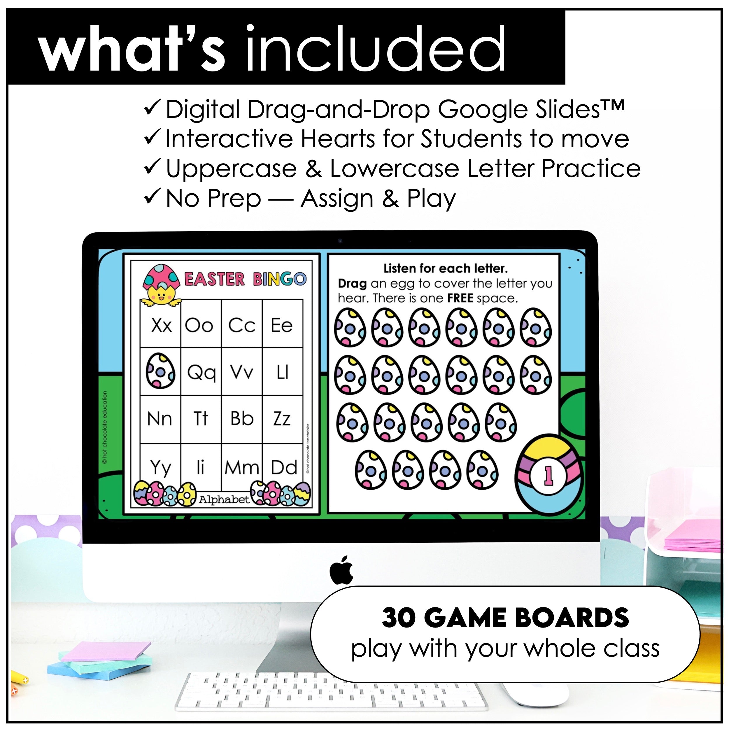 Easter Digital Alphabet Bingo Game – Letter Fluency A–Z