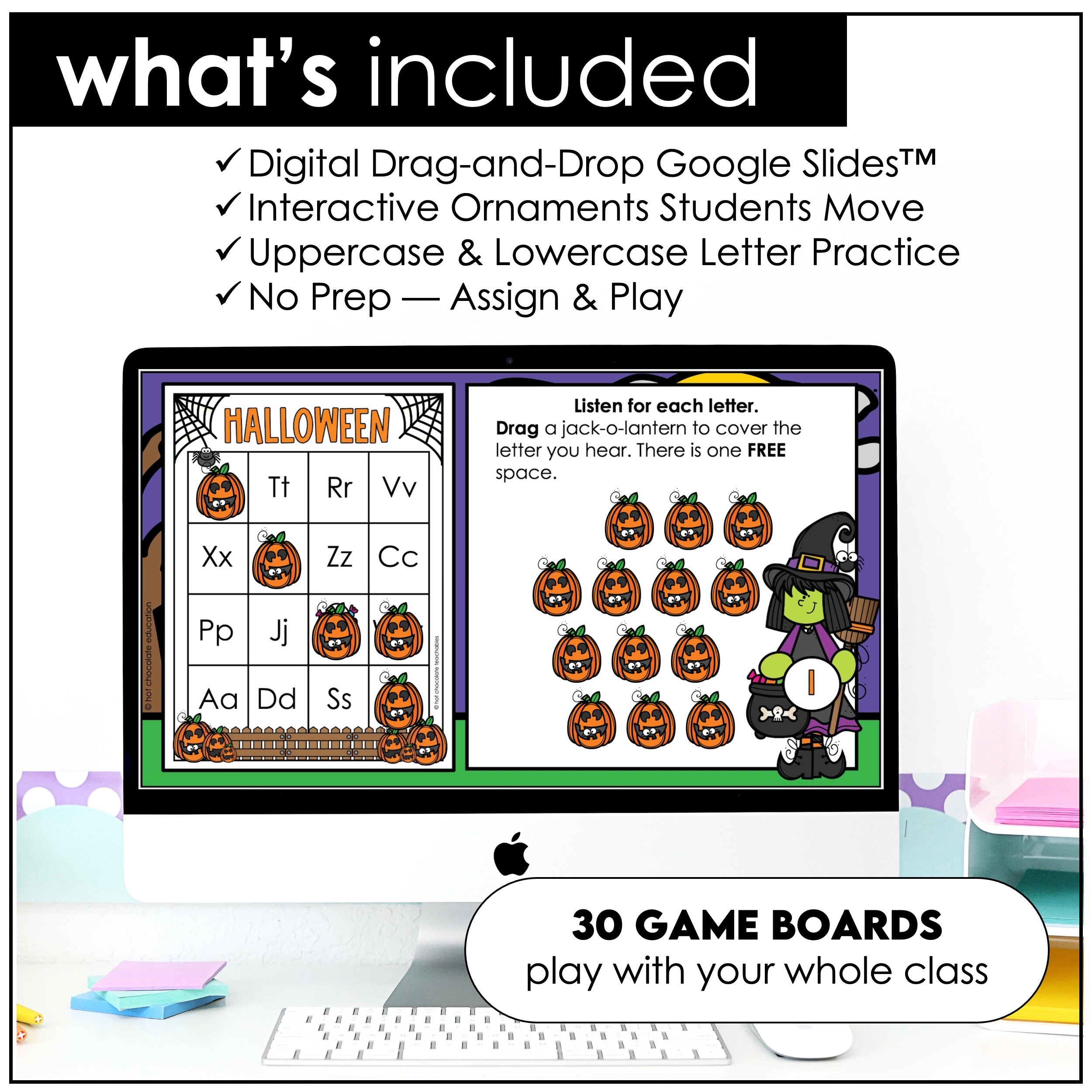 Alphabet Letters Bingo Bundle : Digital & Print - Halloween Theme Game Boards