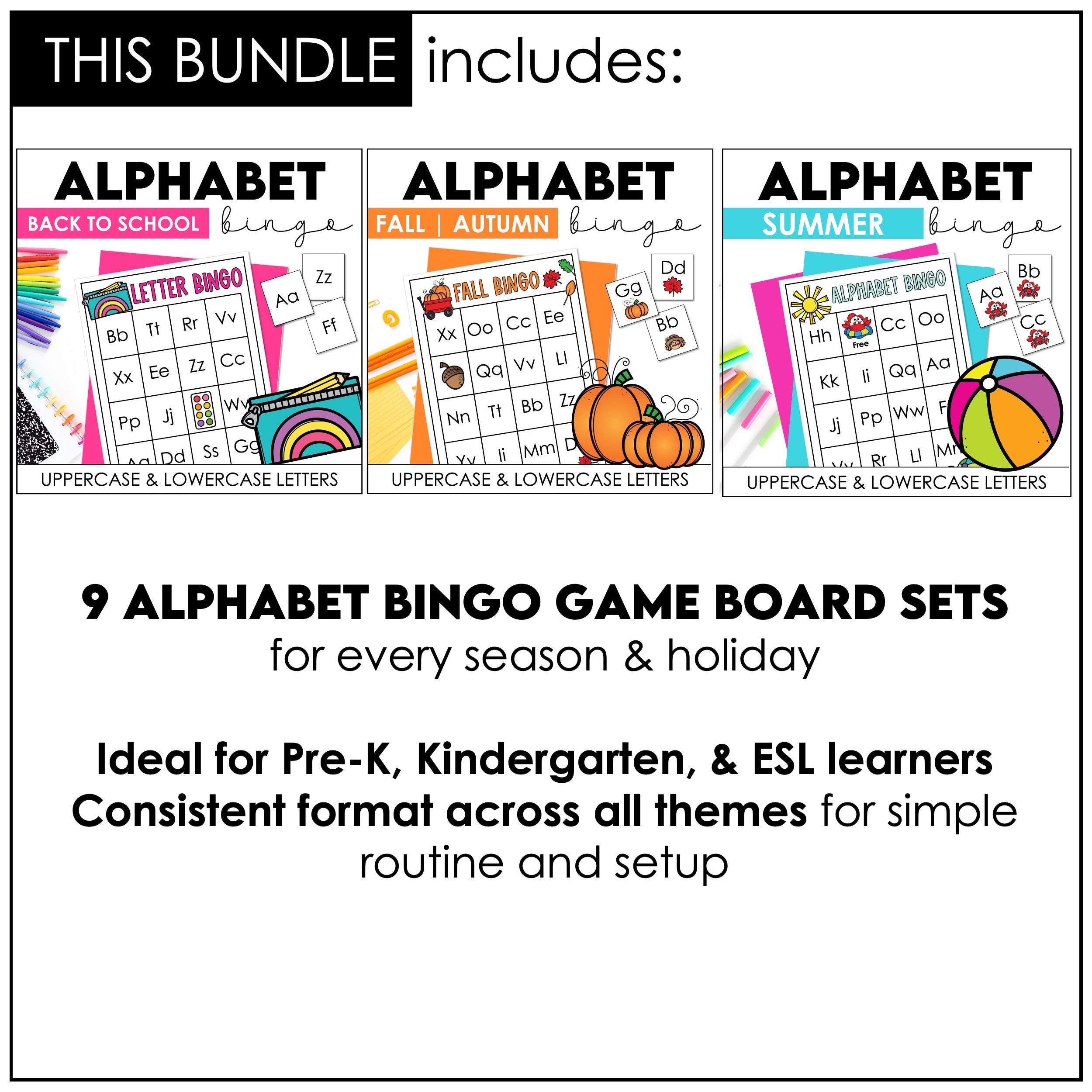 Alphabet Letter Bingo Games Bundle | Uppercase & Lowercase Letters