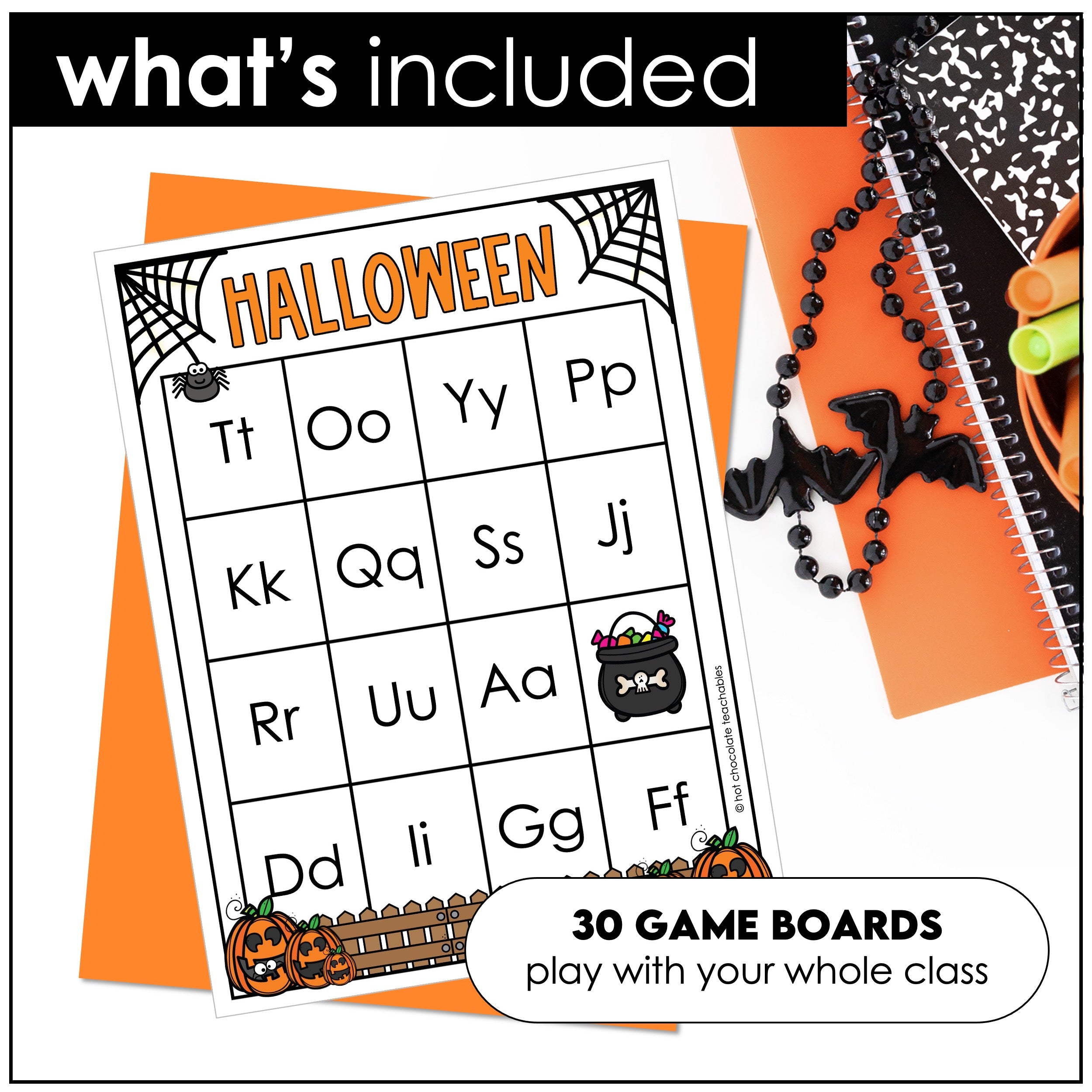 Halloween Alphabet Bingo Game – Uppercase & Lowercase Letters A–Z