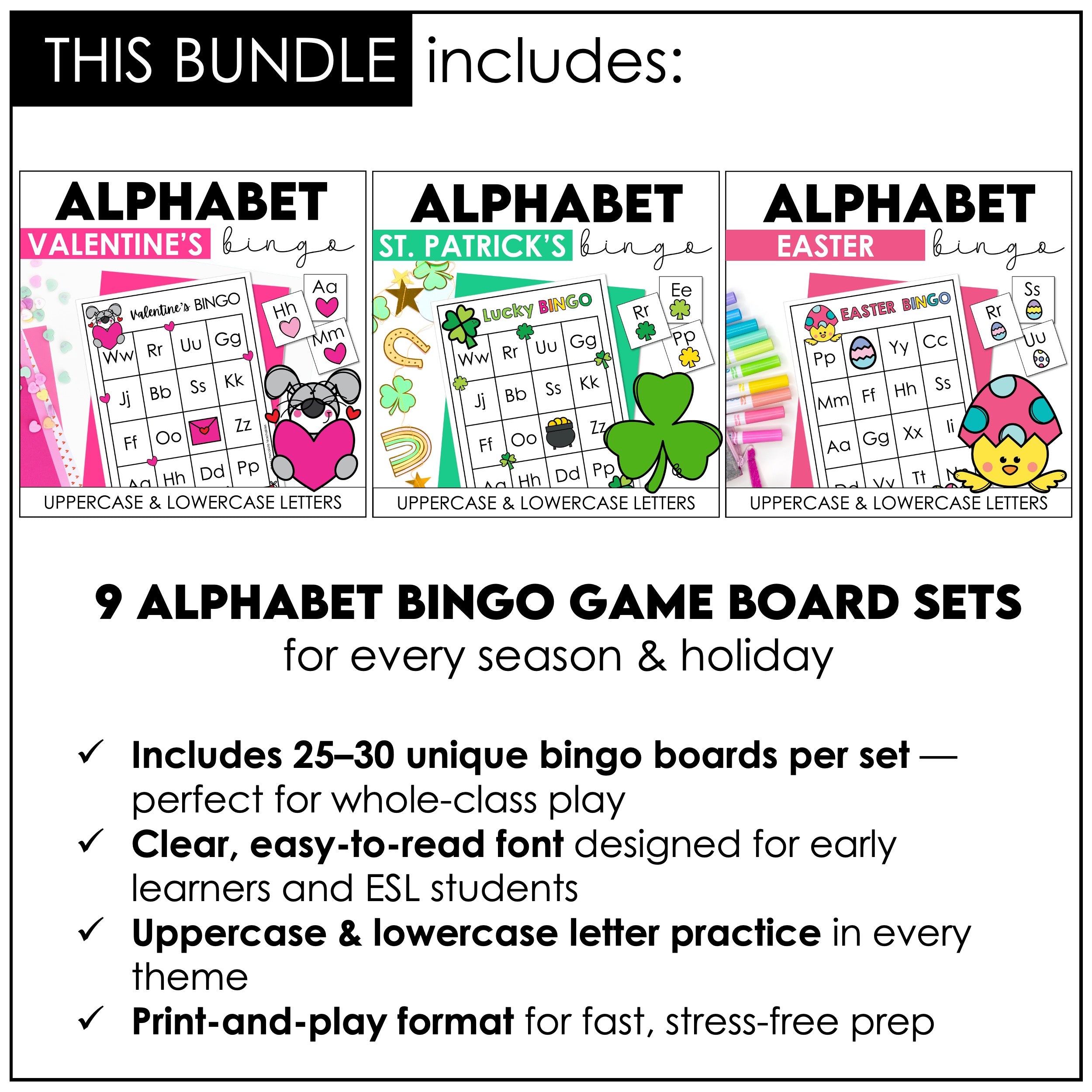 Alphabet Letter Bingo Games Bundle | Uppercase & Lowercase Letters