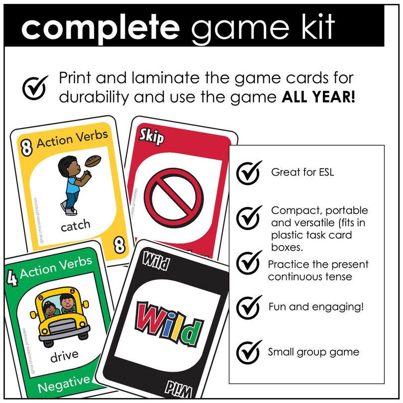 Action Verbs Card Game : Present Continuous Tense