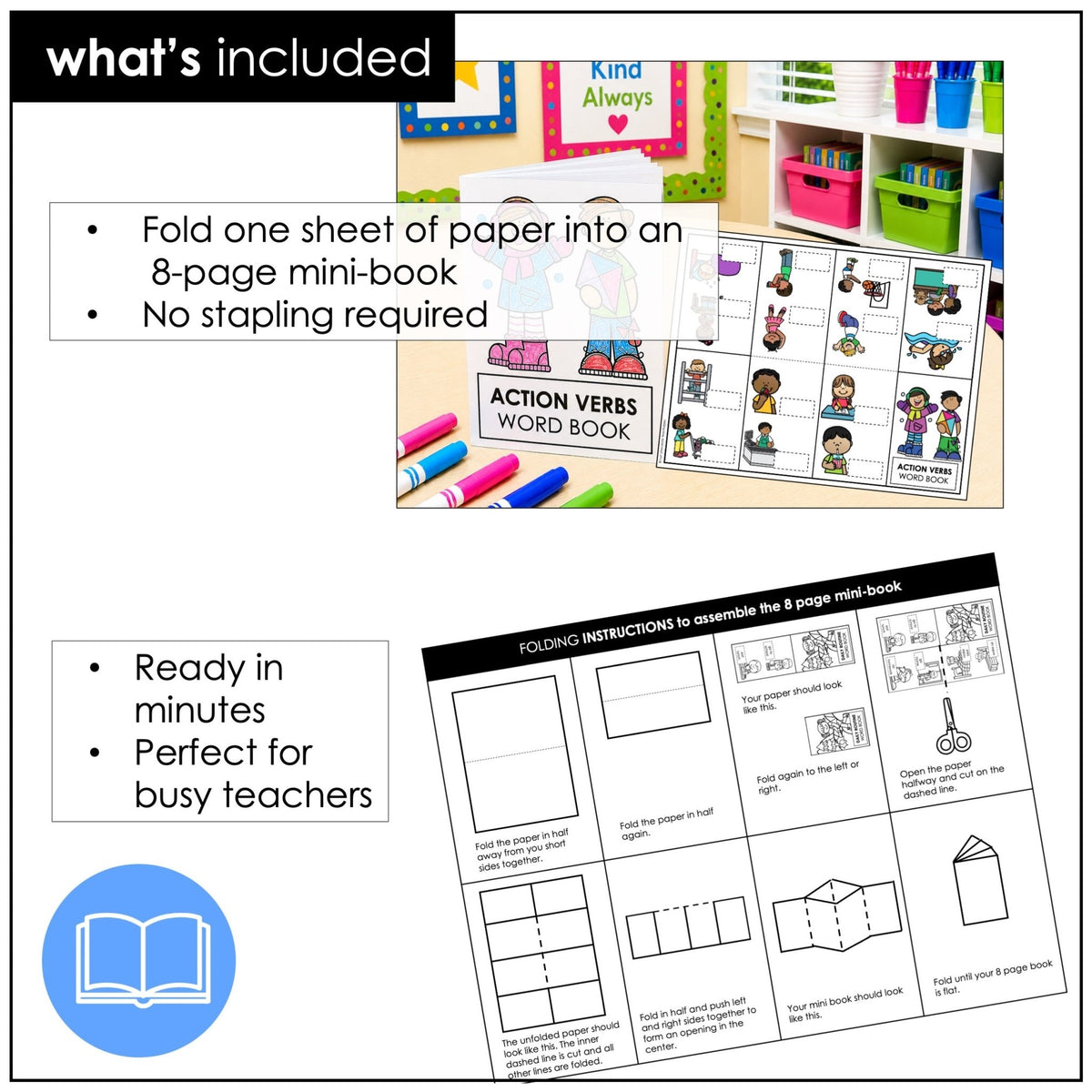 Action Verbs Mini Word Book ESL Picture Dictionary Activity