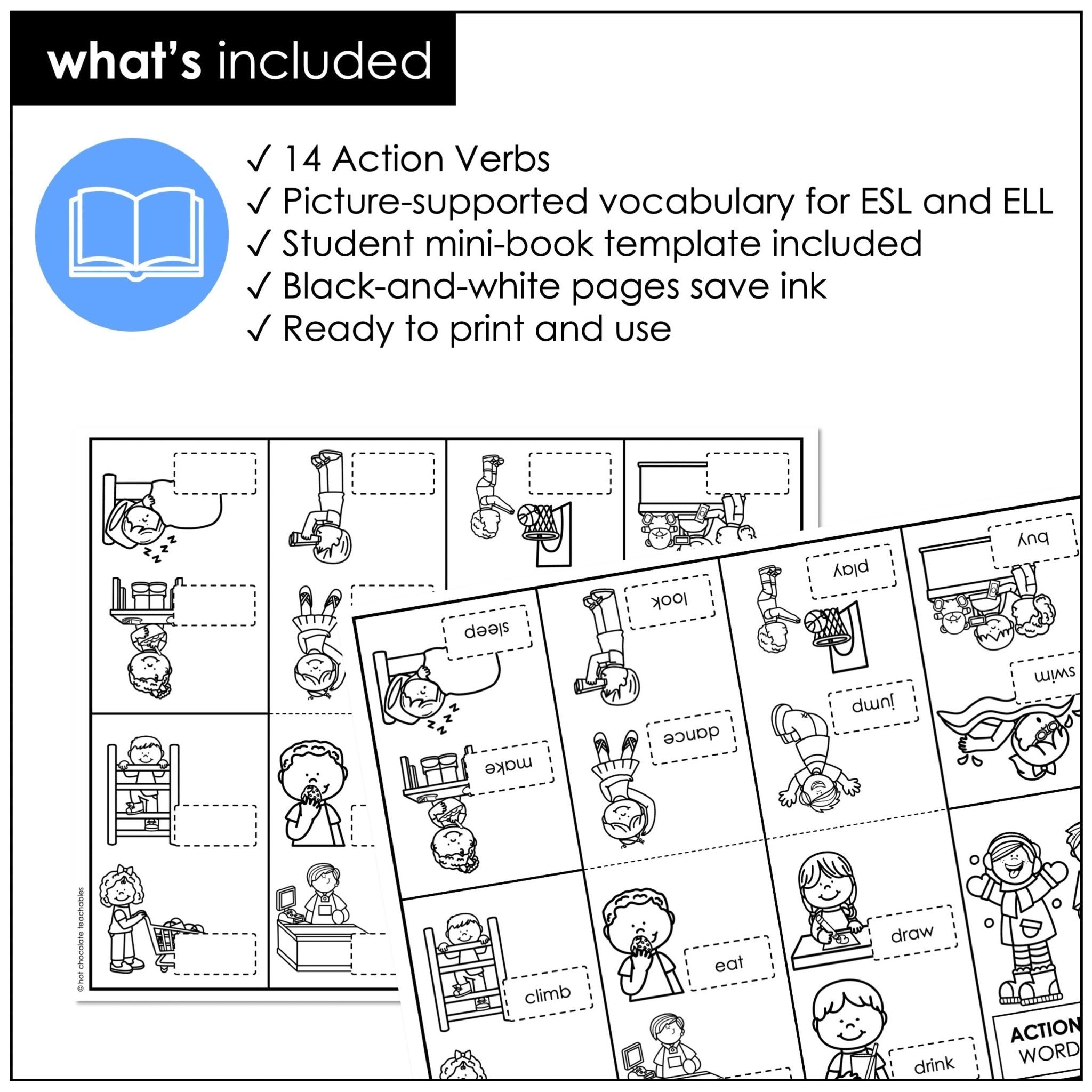 Action Verbs Mini Word Book ESL Picture Dictionary Activity