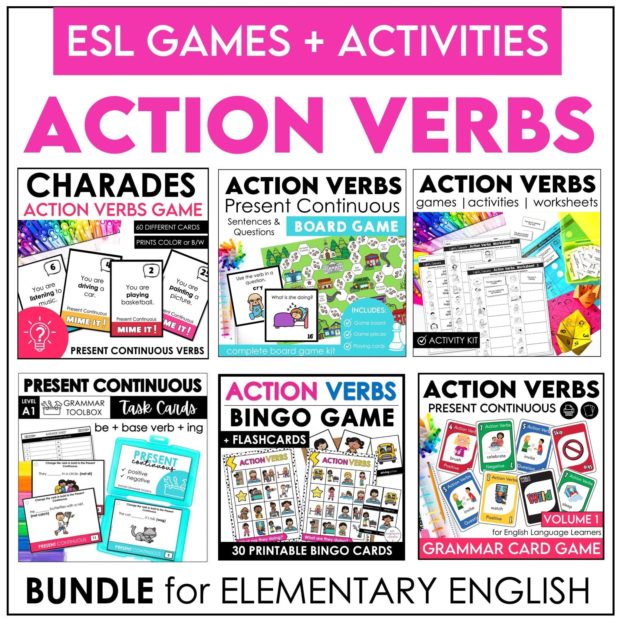 Action verbs and present continuous games and activities for ESL and EFL classrooms