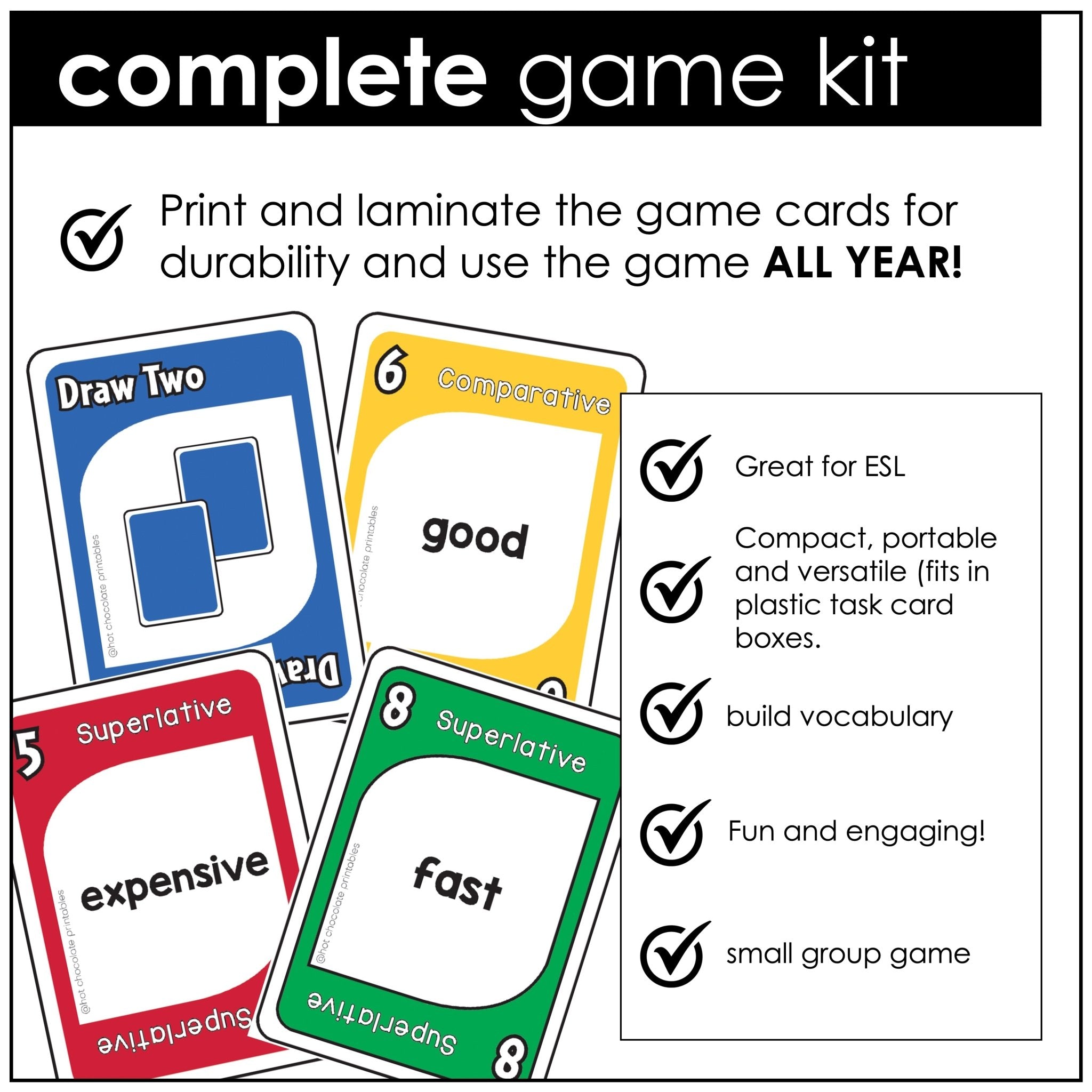 Adjectives : Comparative & Superlative Card Game - Hot Chocolate Teachables