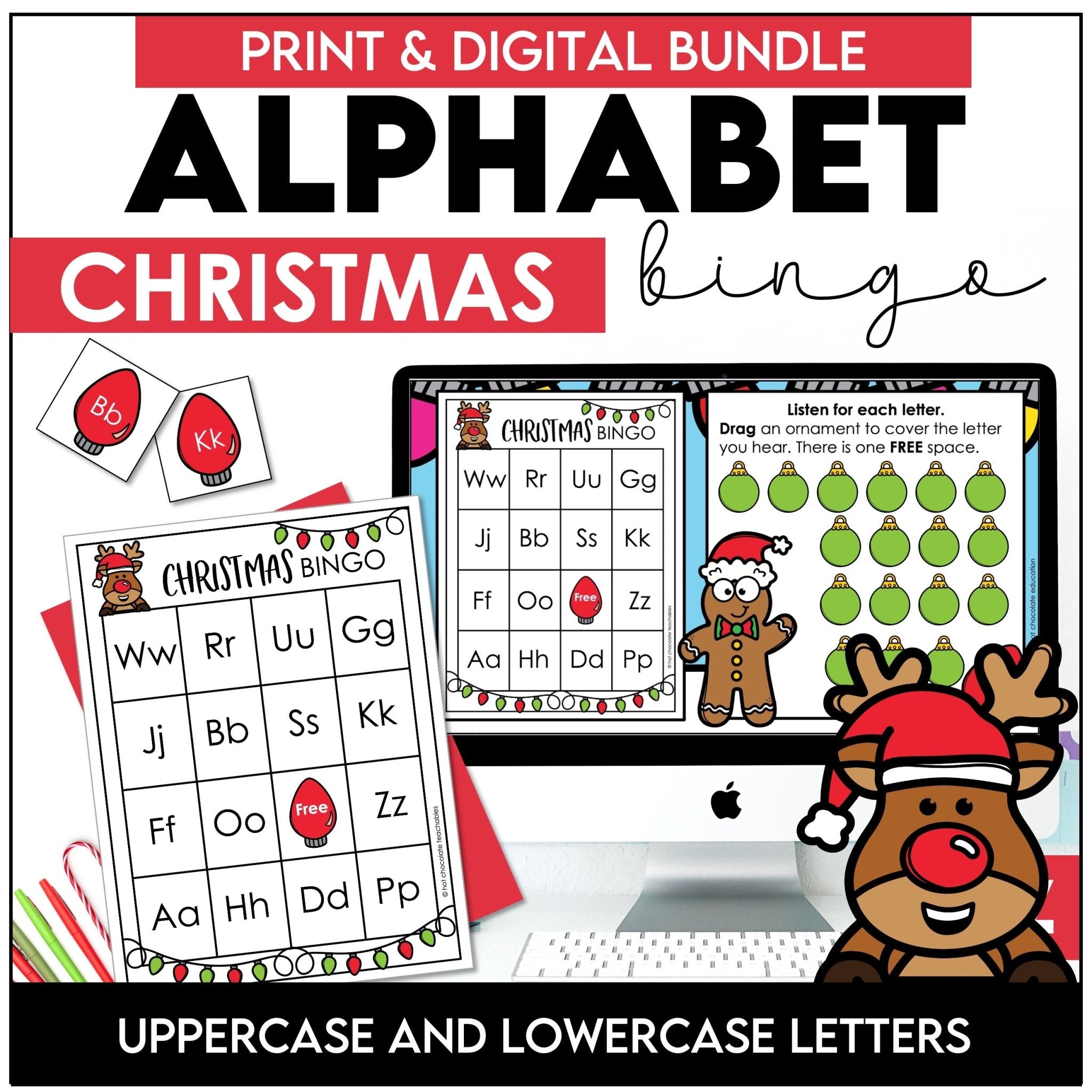 Alphabet Bingo Bundle : Digital & Print - Christmas Theme Game Boards - Hot Chocolate Teachables