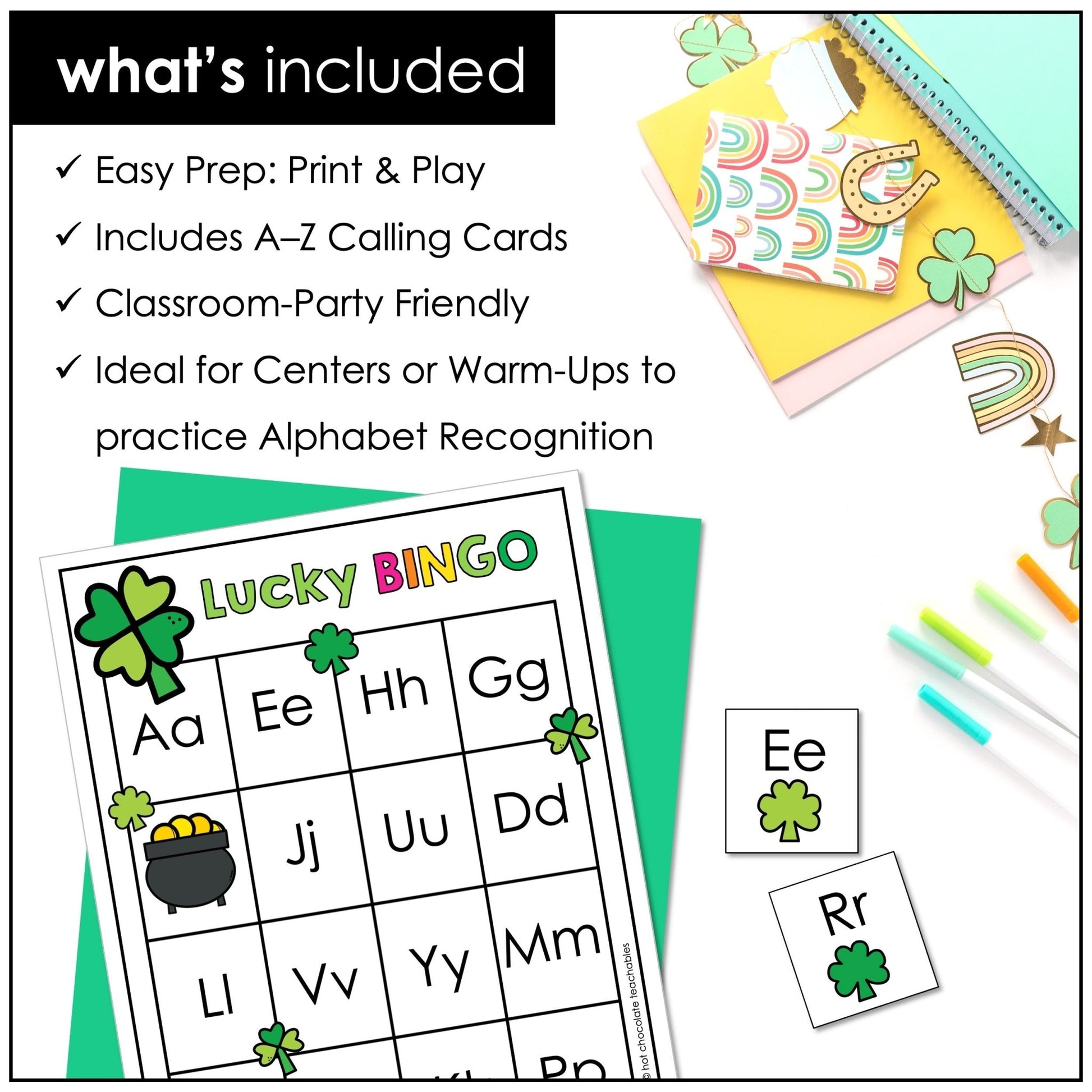 Alphabet Letter Fluency| Bingo Game | Print & Digital - St. Patrick's Day - Hot Chocolate Teachables