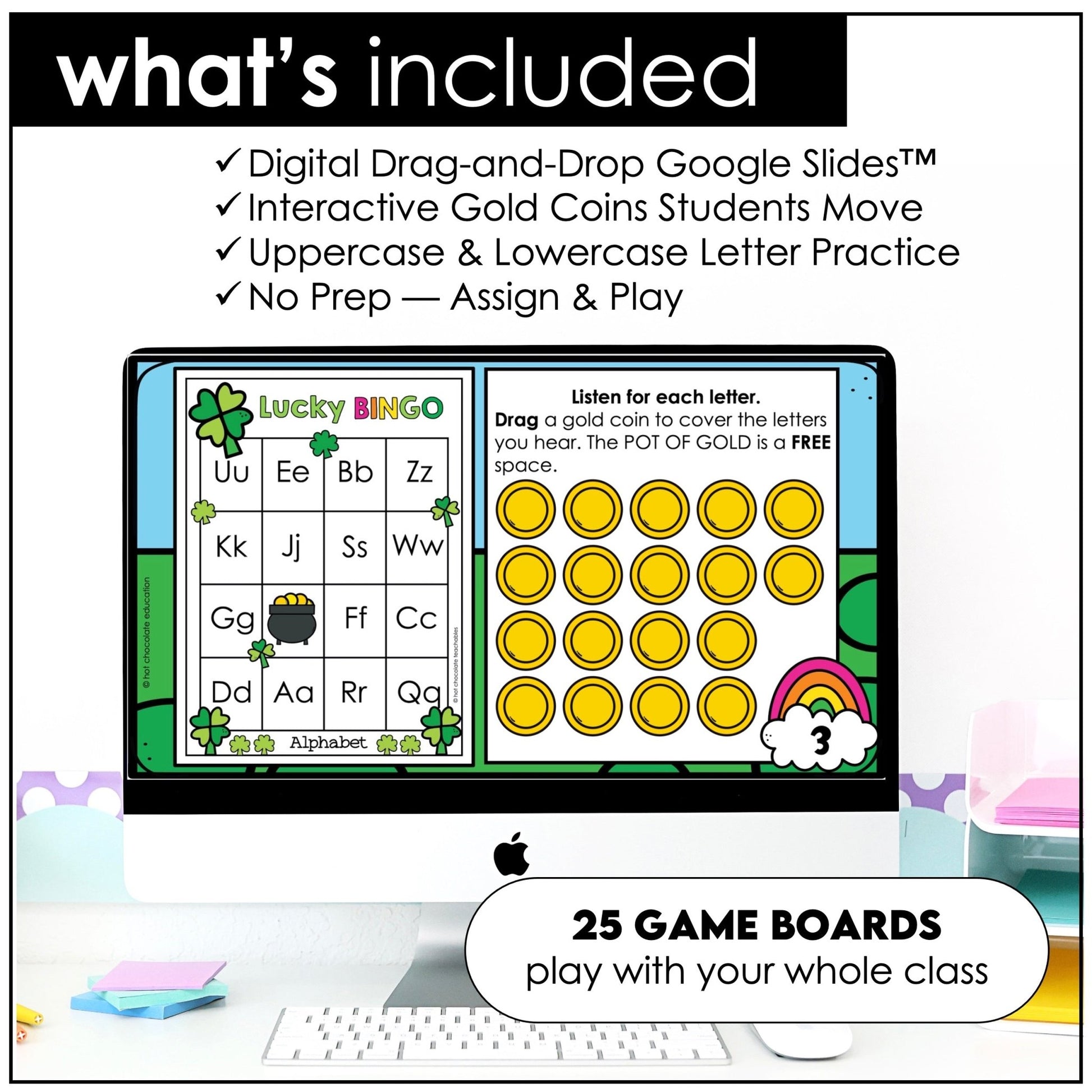 Alphabet Letter Fluency| Bingo Game | Print & Digital - St. Patrick's Day - Hot Chocolate Teachables