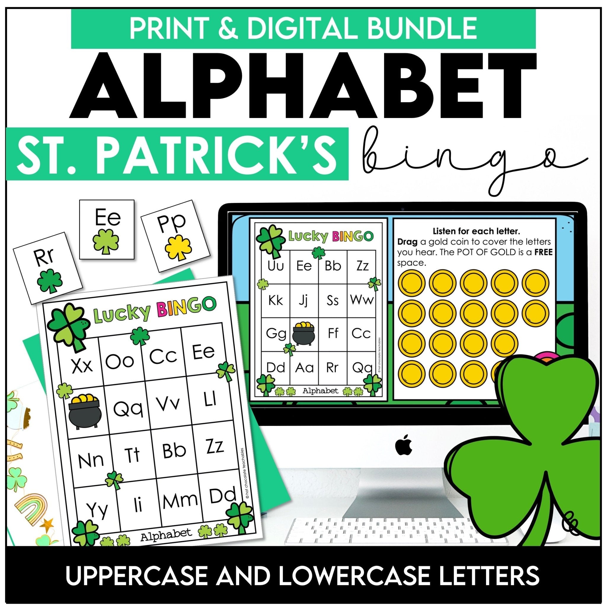 Alphabet Letter Fluency| Bingo Game | Print & Digital - St. Patrick's Day - Hot Chocolate Teachables