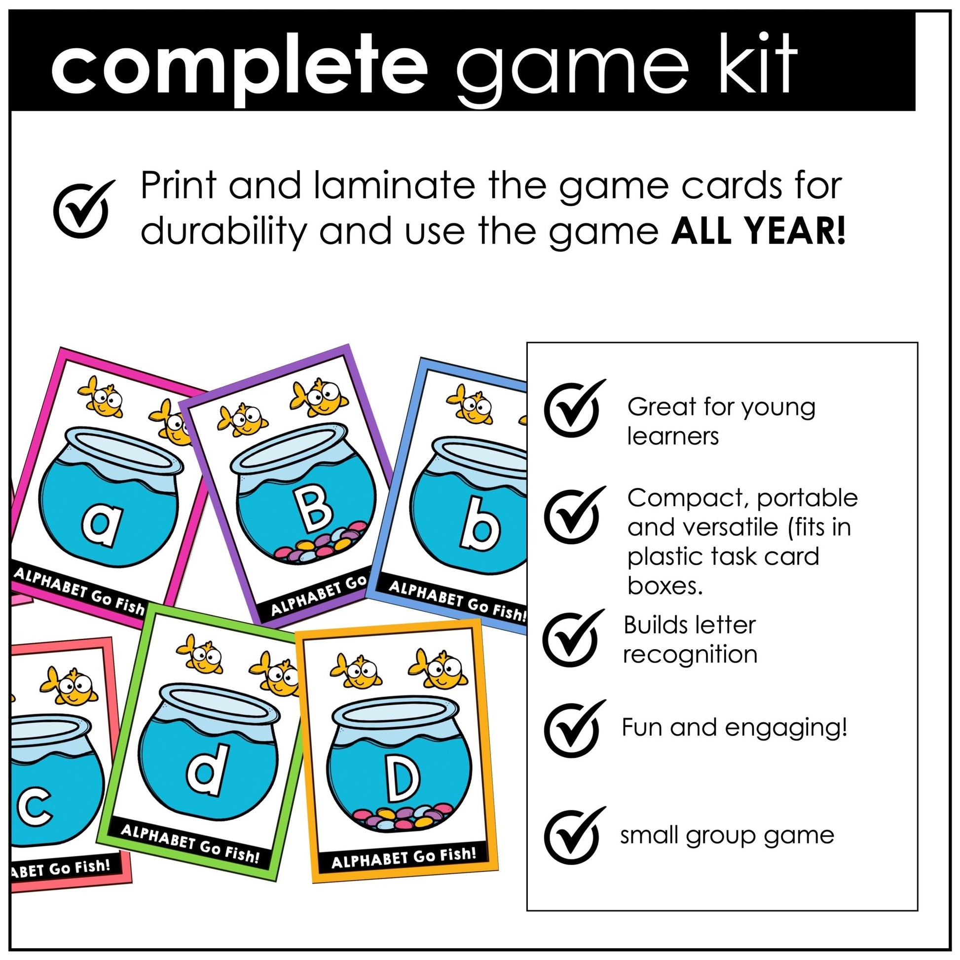 Alphabet Letter Fluency Card Game - Uppercase & Lowercase Letter GO FISH - Hot Chocolate Teachables