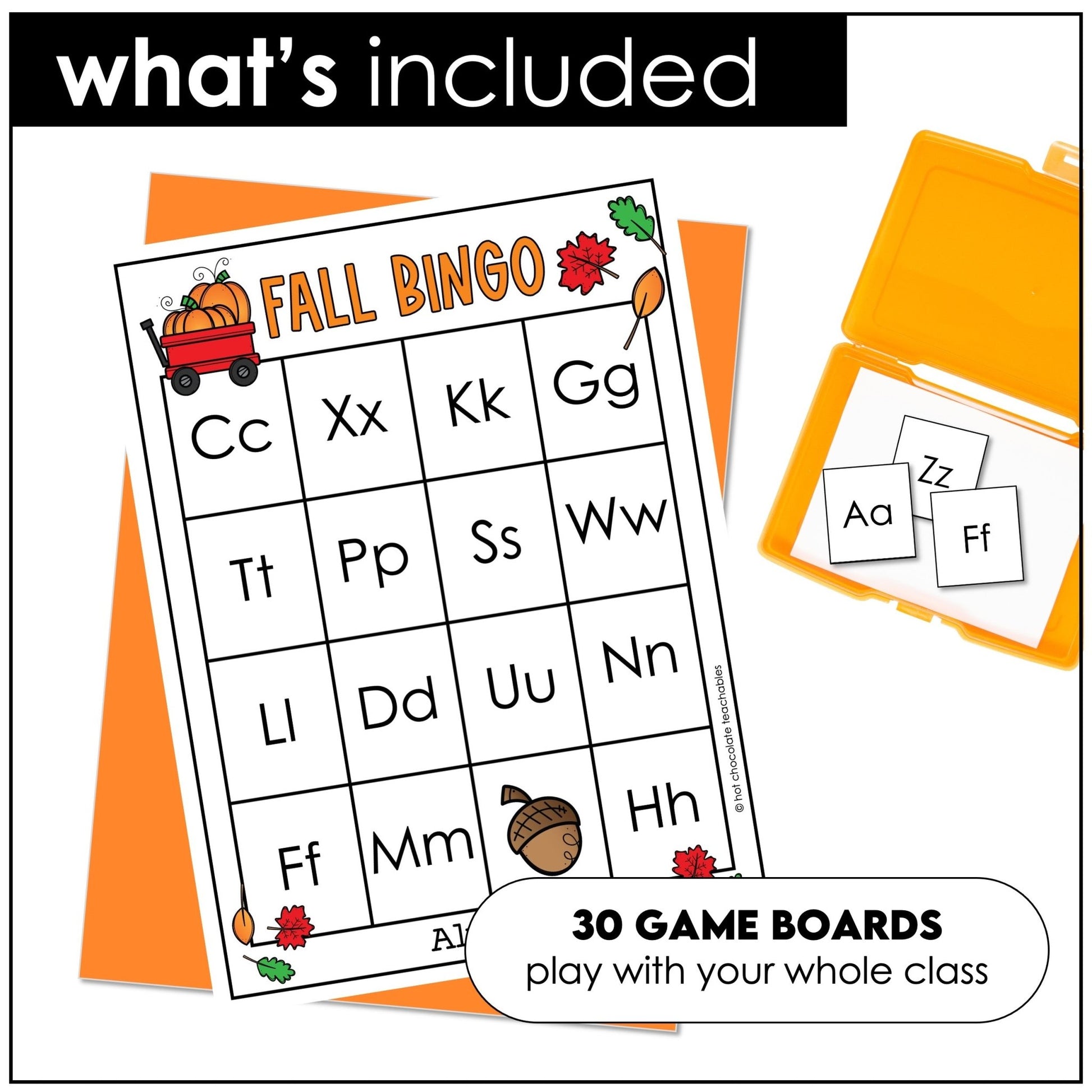 Alphabet Letters - Bingo Bundle : Digital & Print Game Boards for Fall / Autumn - Hot Chocolate Teachables