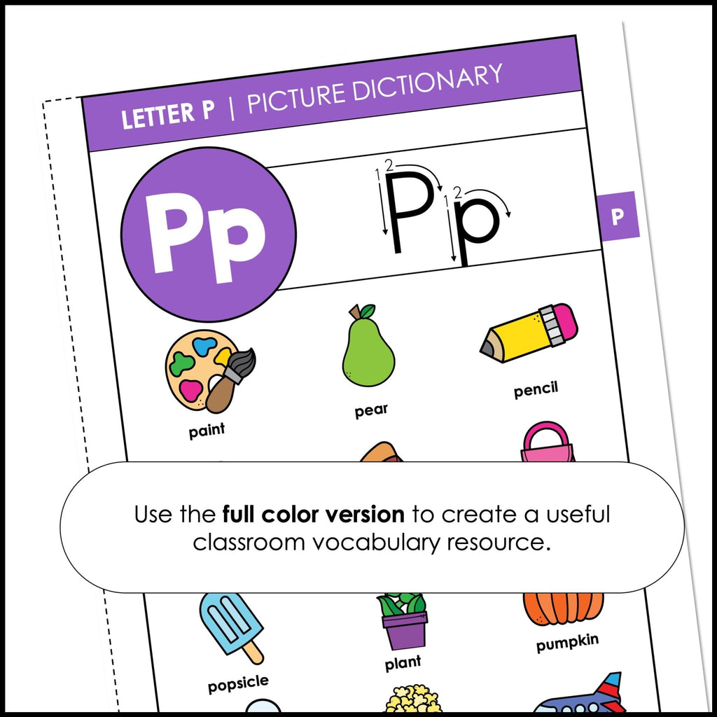 Alphabet Picture Dictionary from A to Z - Spelling & Writing Notebook Reference - Hot Chocolate Teachables