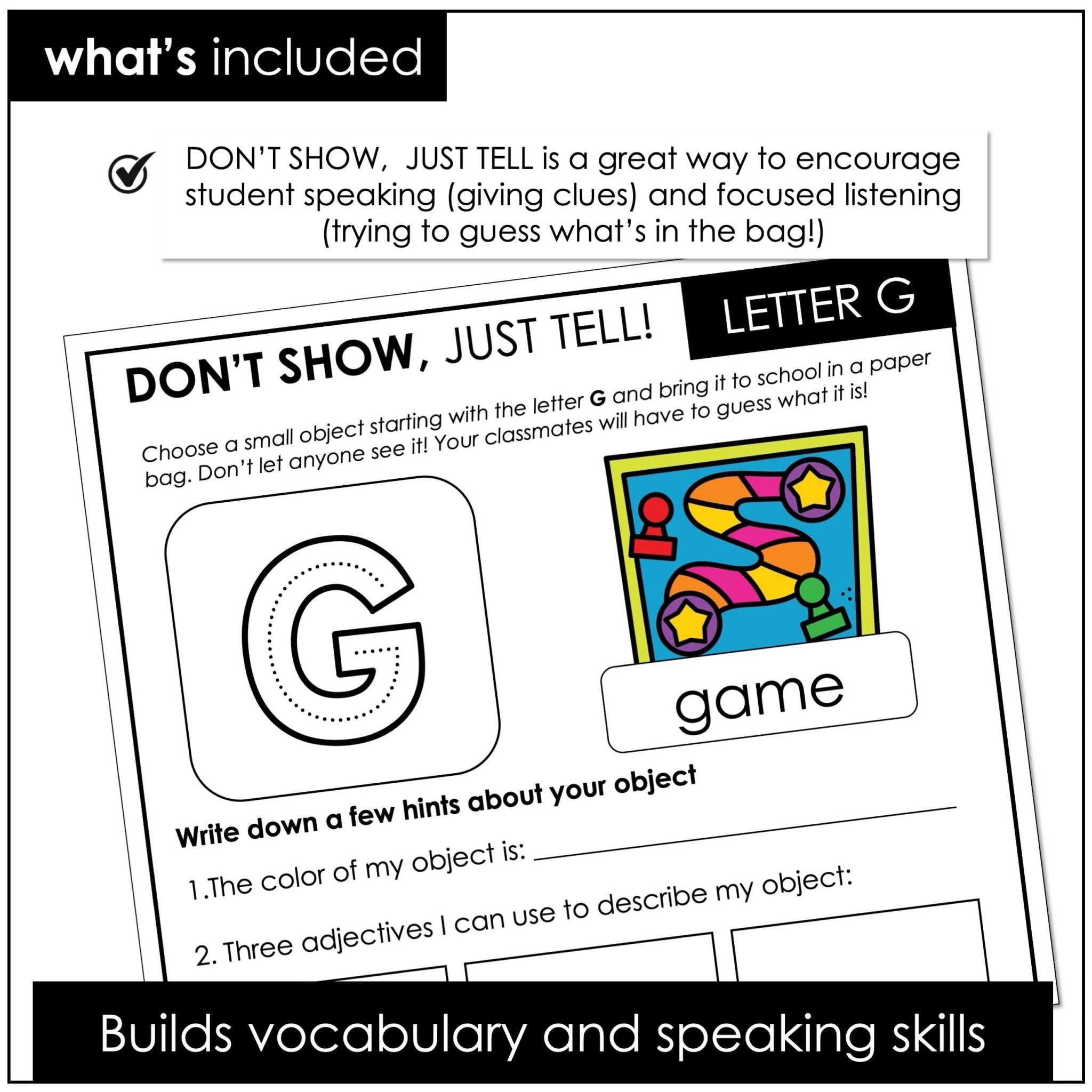 Alphabet Show and Tell | Mystery Object Guessing Game - Hot Chocolate Teachables