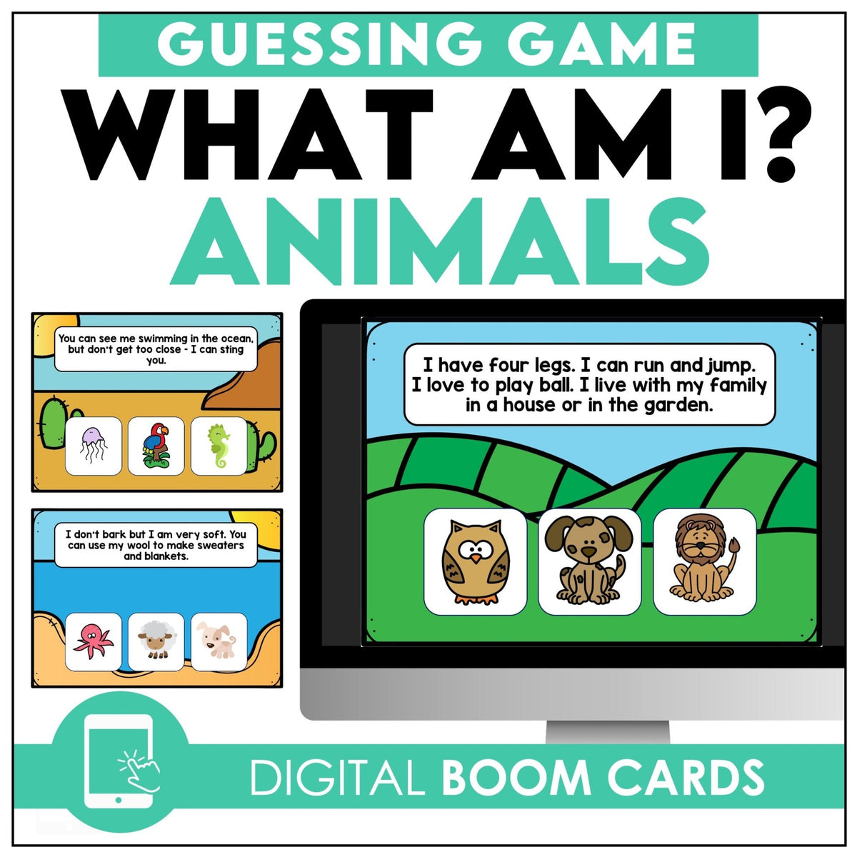 Animal Guessing Game - Interactive Digital Boom Cards - Hot Chocolate Teachables