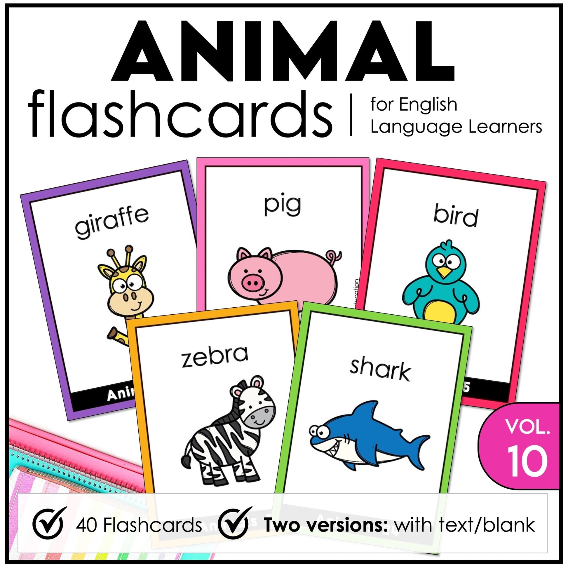 Animal Vocabulary Flash cards ESL Task Cards Zoo, Pets, Insects, Marine