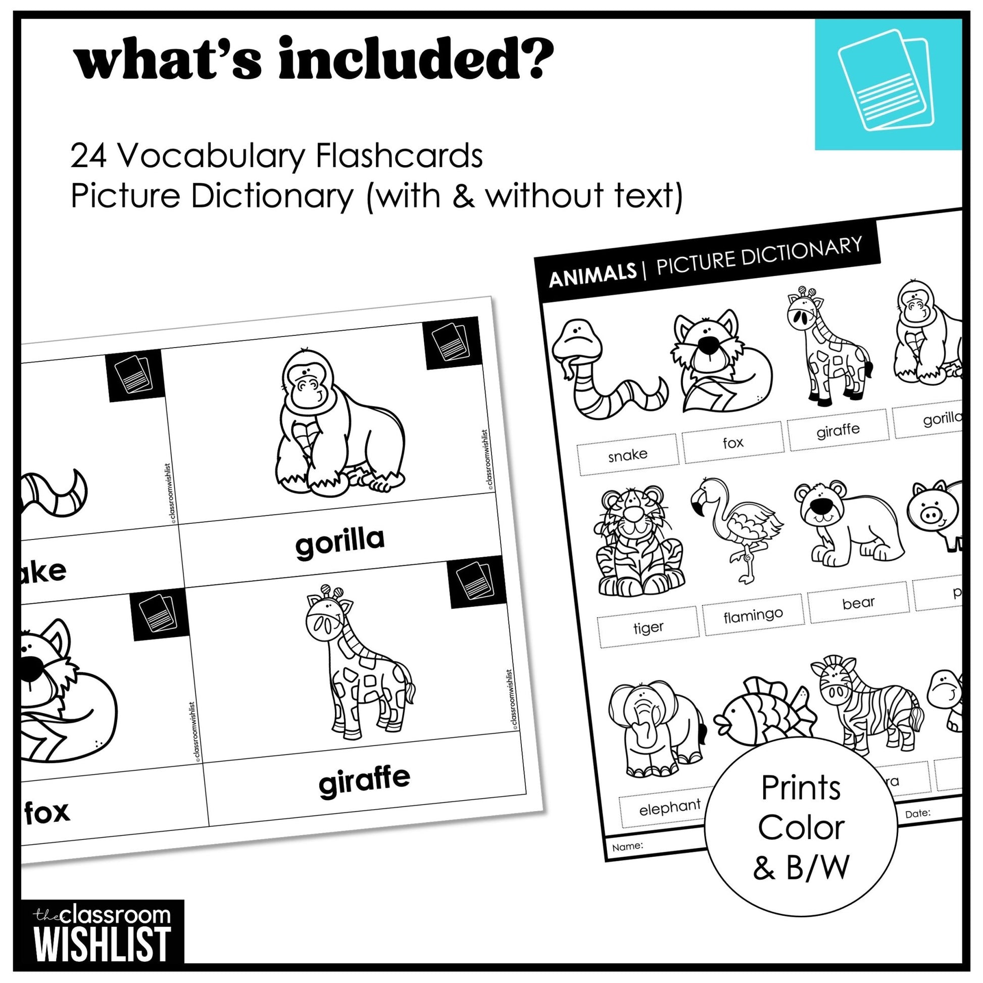 Animals Vocabulary Pack: Farm, Zoo and Pet Flashcards & Picture Dictionary - Hot Chocolate Teachables