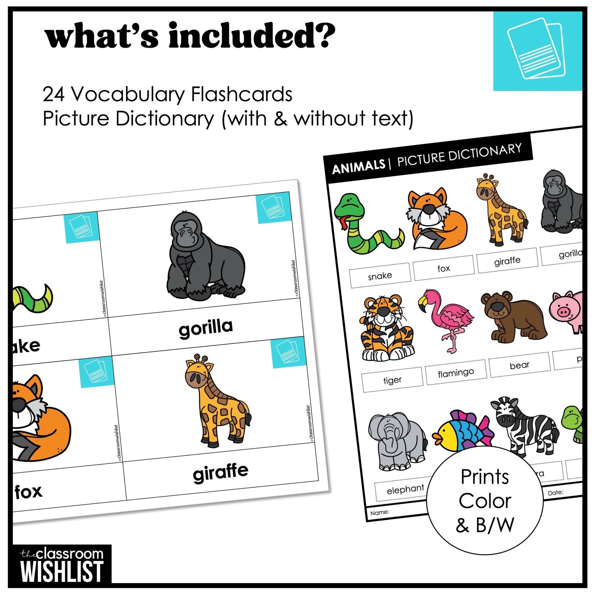 Animals Vocabulary Pack: Farm, Zoo and Pet Flashcards & Picture Dictionary - Hot Chocolate Teachables