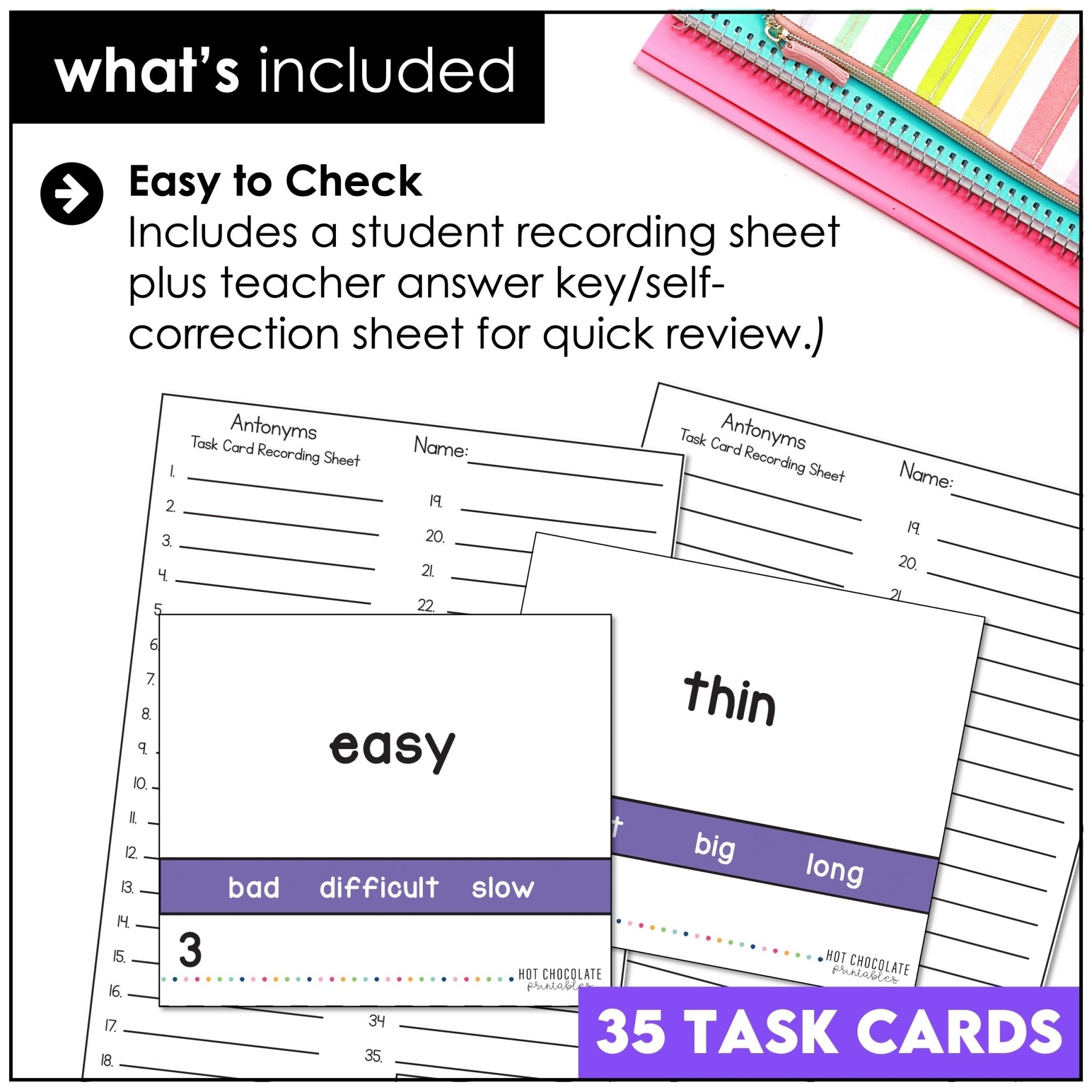 Antonym Task Cards : What's the opposite? - Hot Chocolate Teachables