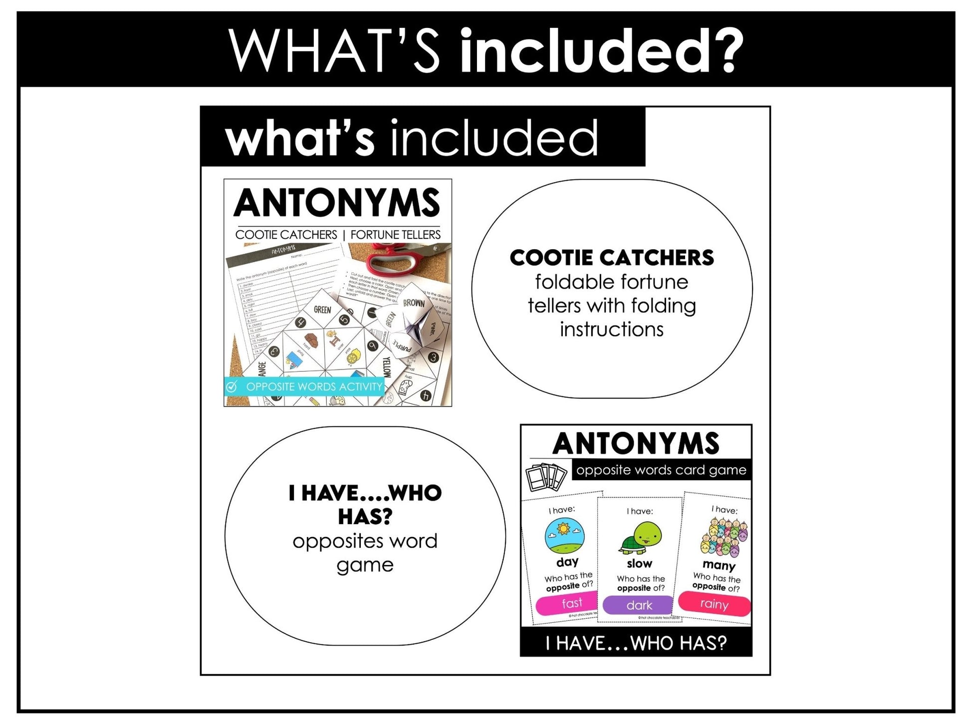 Antonyms Games & Activities Bundle | Opposite Words Vocabulary - Hot Chocolate Teachables