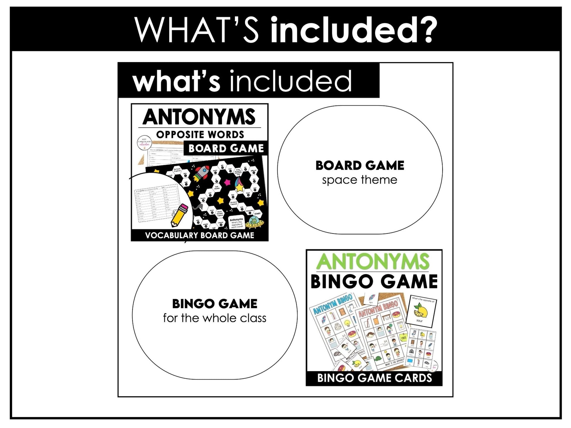 Antonyms Games & Activities Bundle | Opposite Words Vocabulary - Hot Chocolate Teachables