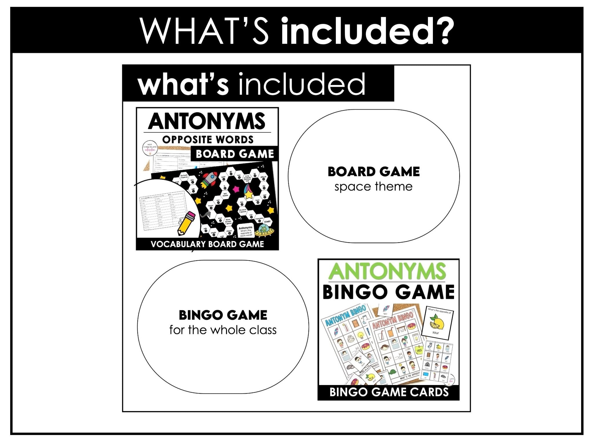 Antonyms Games & Activities Bundle | Opposite Words Vocabulary - Hot Chocolate Teachables