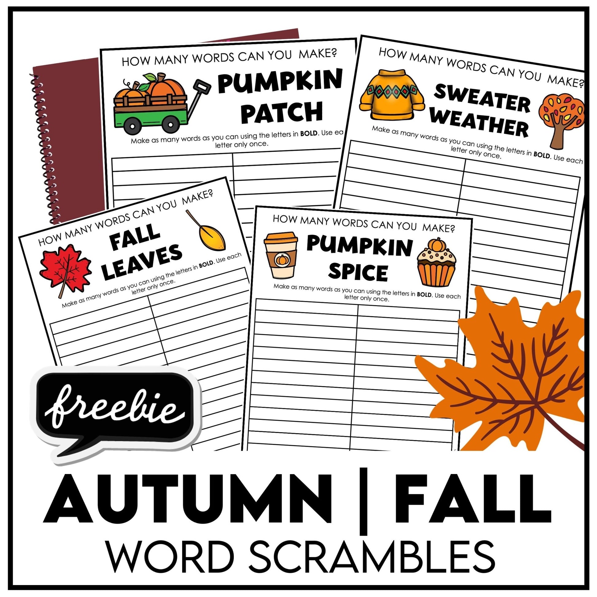 AUTUMN / FALL Word Scramble Freebie! How many words can you make? - Hot Chocolate Teachables