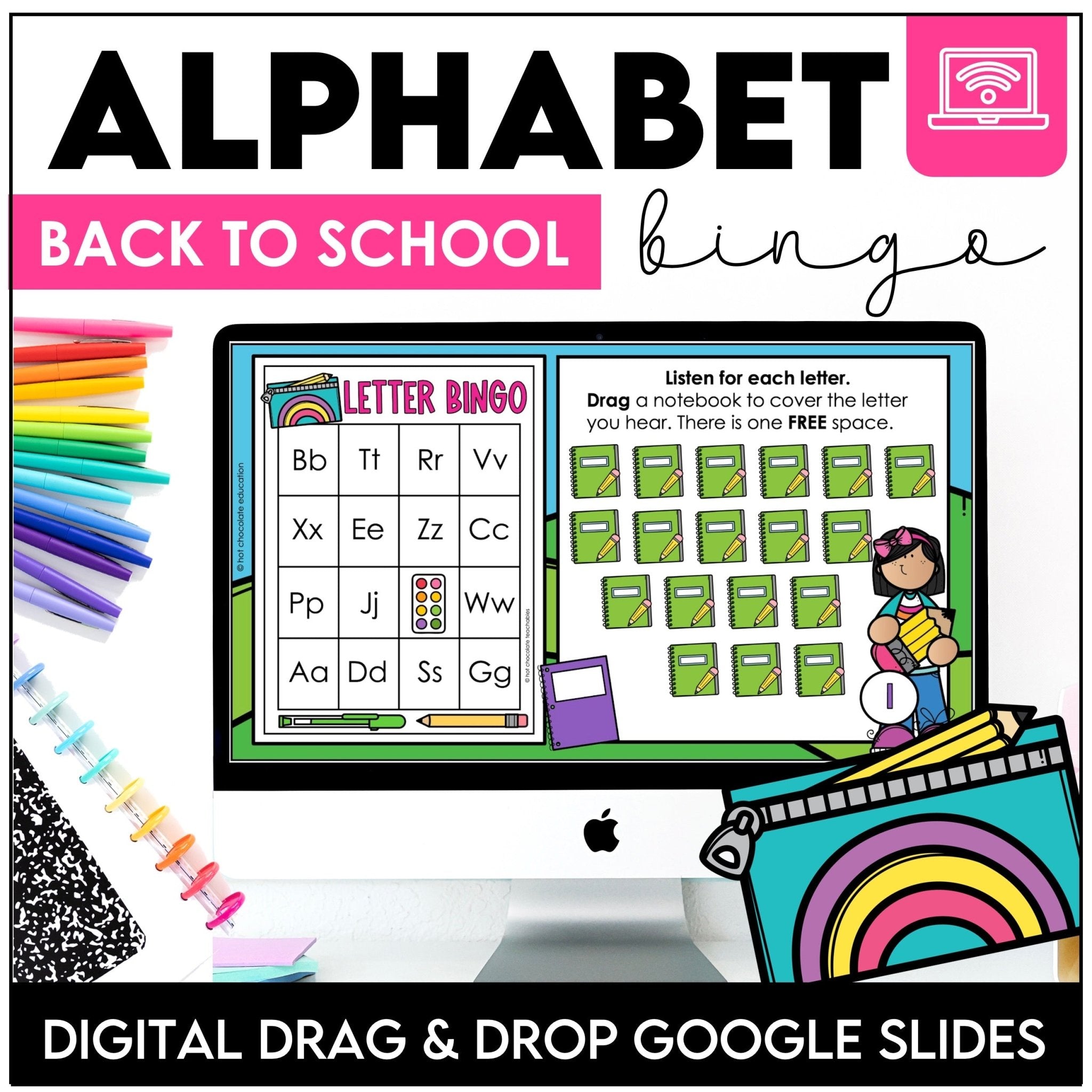 Back to School Alphabet Letter Fluency - Digital Bingo Game | Google Slides - Hot Chocolate Teachables