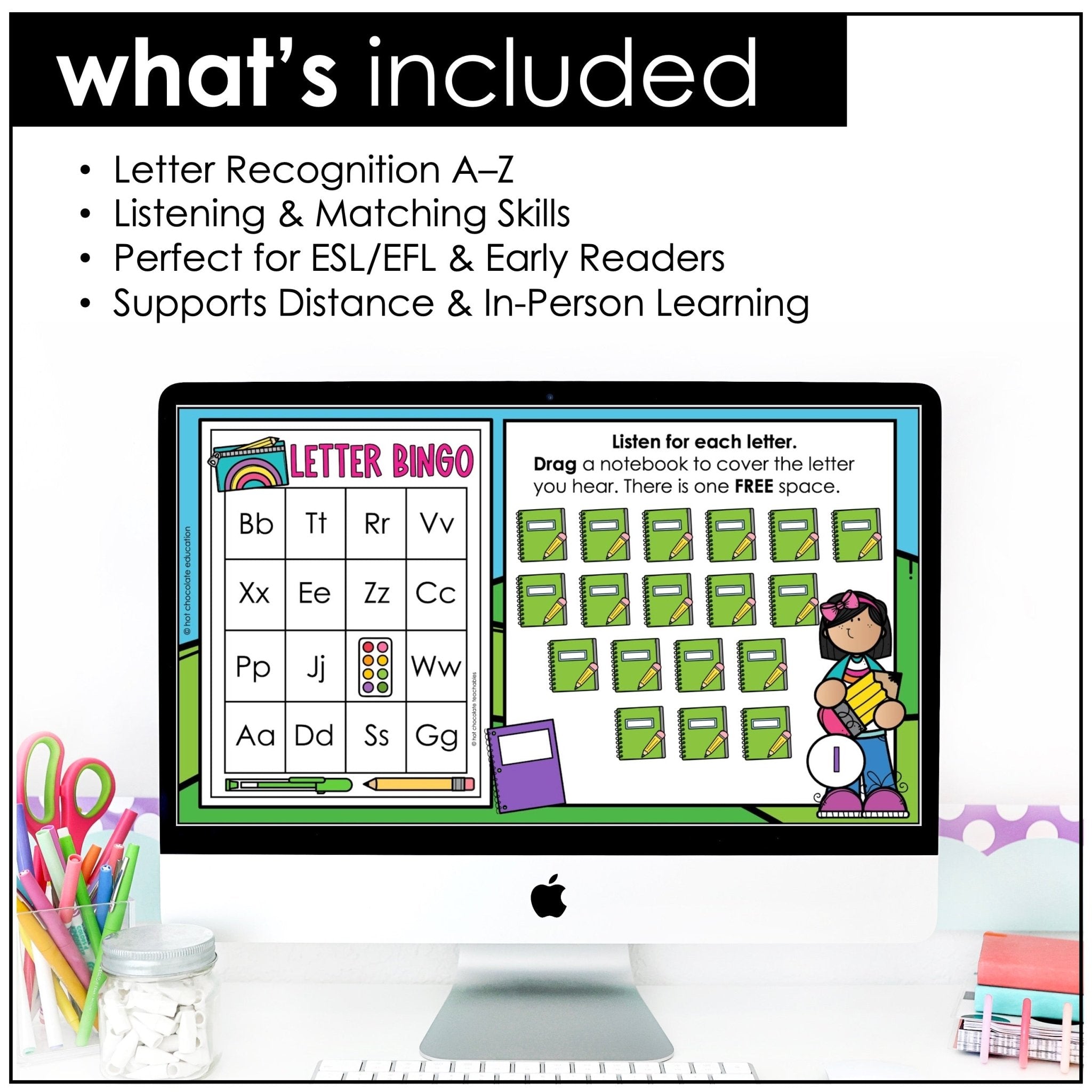 Back to School Alphabet Letter Fluency - Digital Bingo Game | Google Slides - Hot Chocolate Teachables