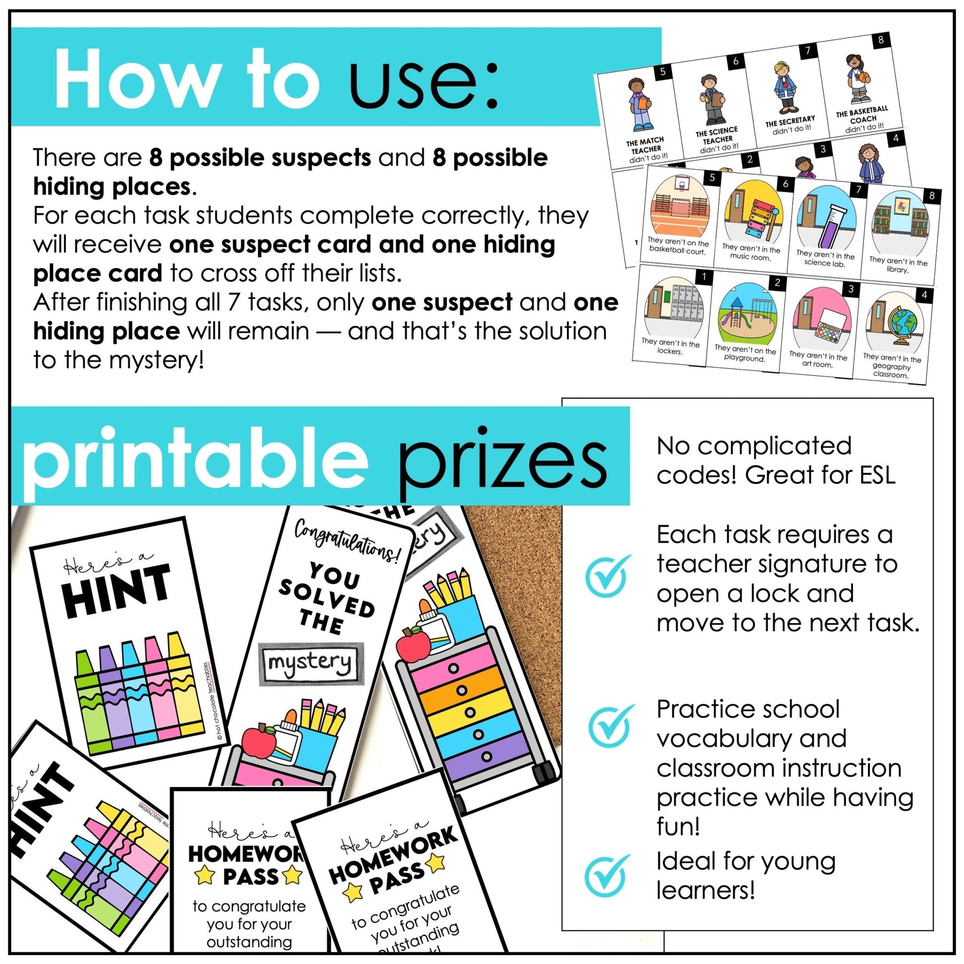 Back to School Vocabulary Escape Room – ESL/ELL Classroom Mystery Game - Hot Chocolate Teachables