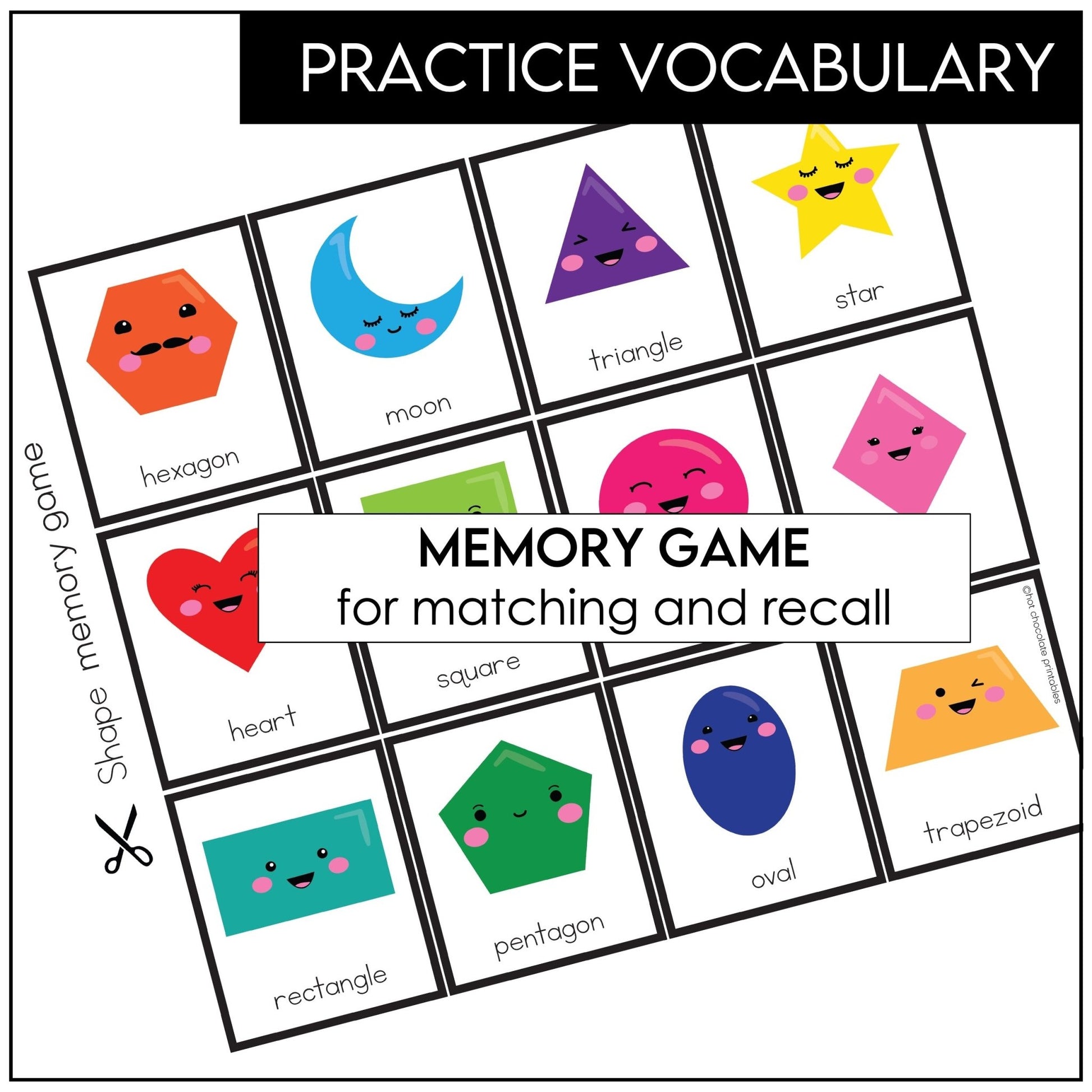 Basic Shapes Flashcards, Memory Match and Clip Cards - 3 Game Set - Hot Chocolate Teachables