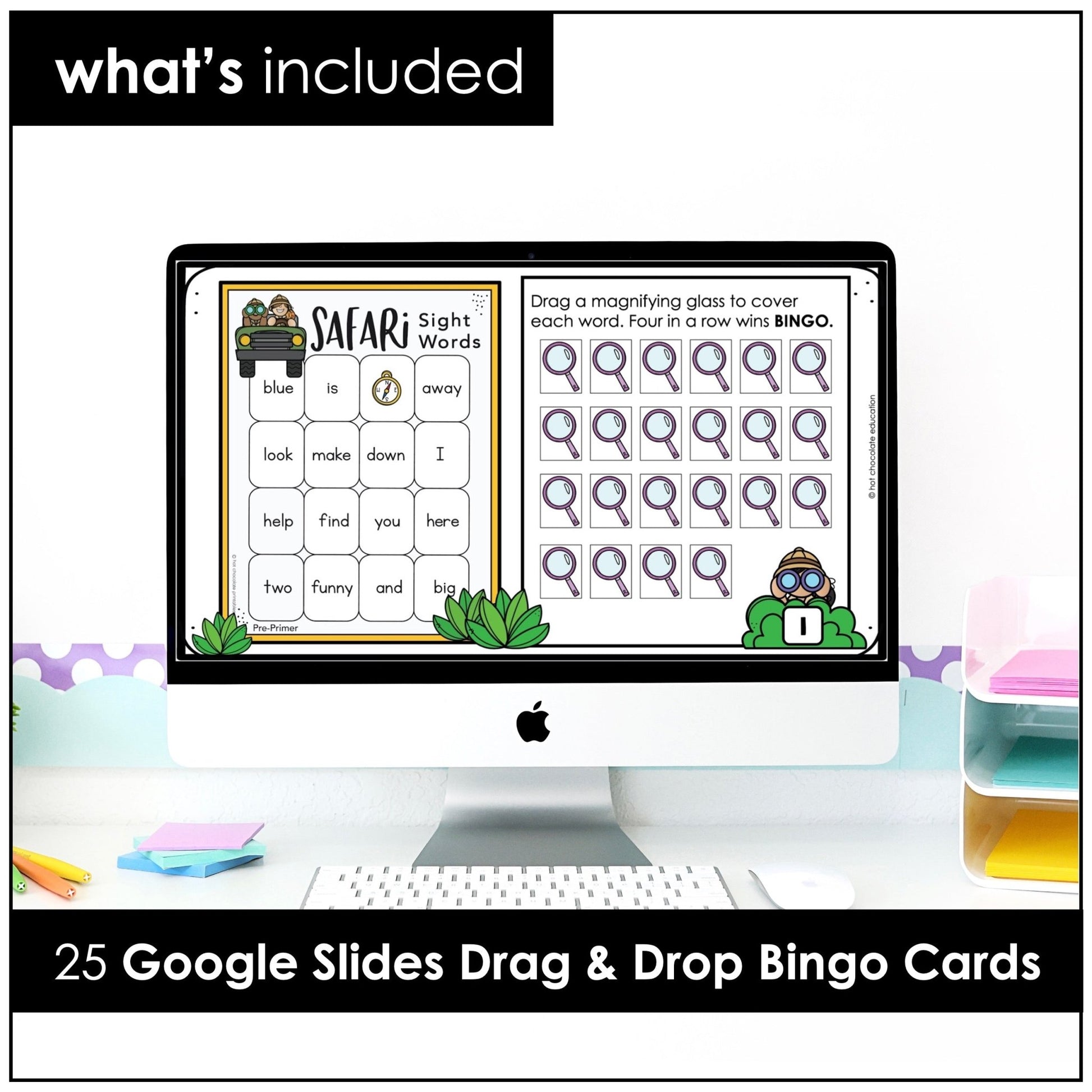 Beginning Sight Words Bingo Game | Pre - Primer Word List Pre - K | K | ESL - Hot Chocolate Teachables