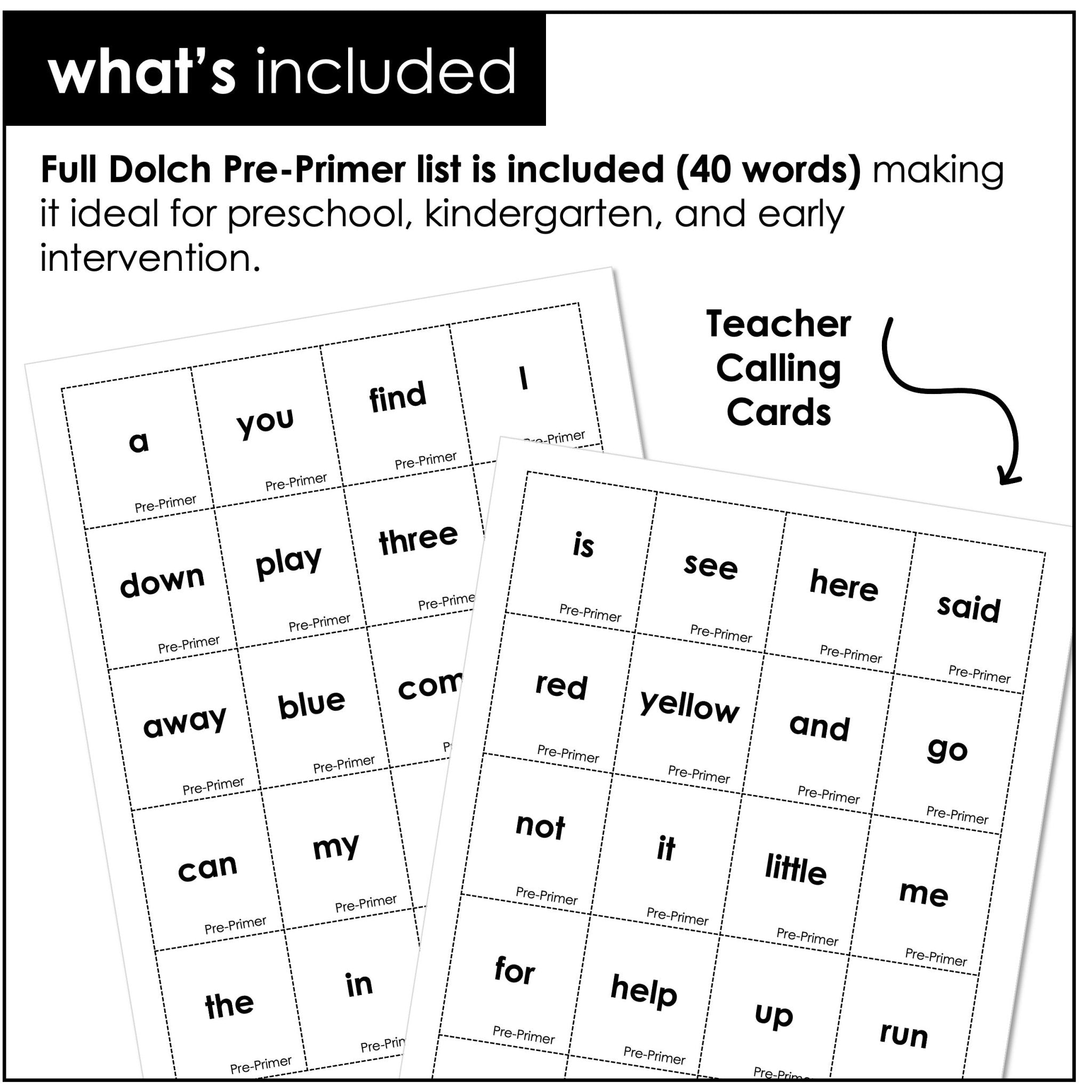 Beginning Sight Words Bingo Game | Pre - Primer Word List Pre - K | K | ESL - Hot Chocolate Teachables