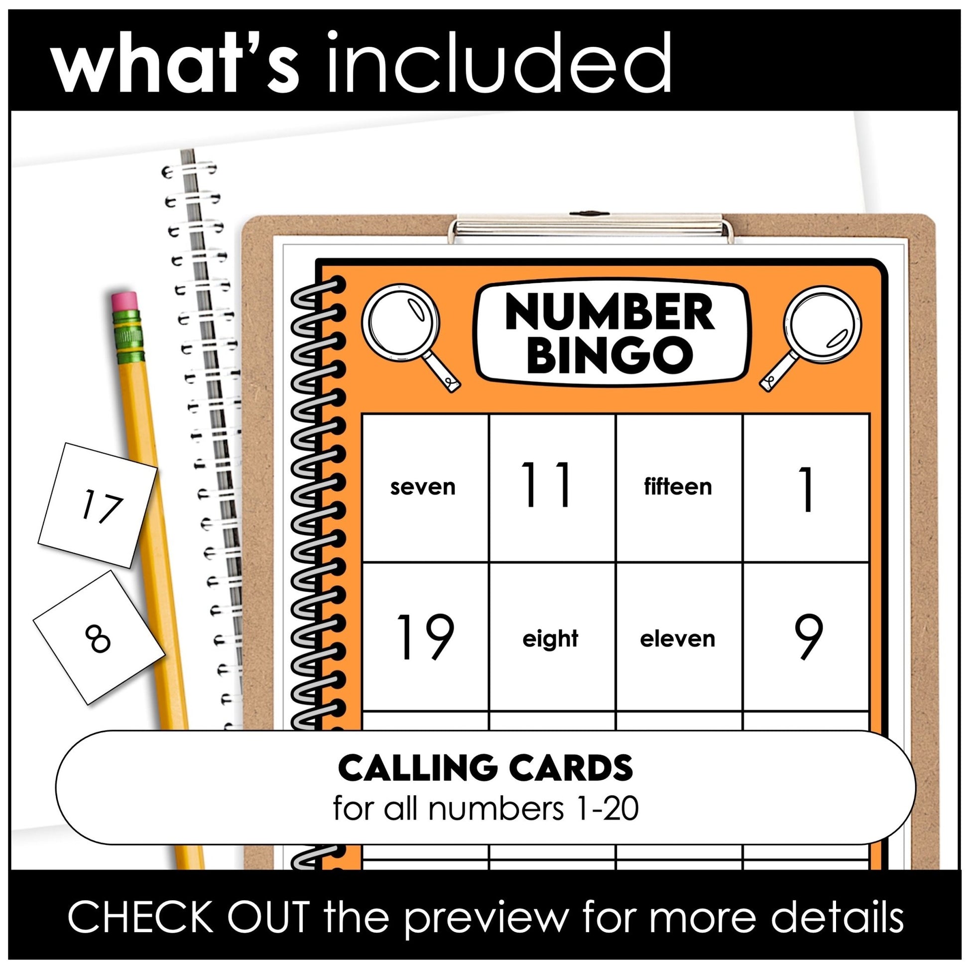 Bingo Game Numbers 1 - 20 Number Sense: Words, Numerals & Dominoes (Counting) - Hot Chocolate Teachables